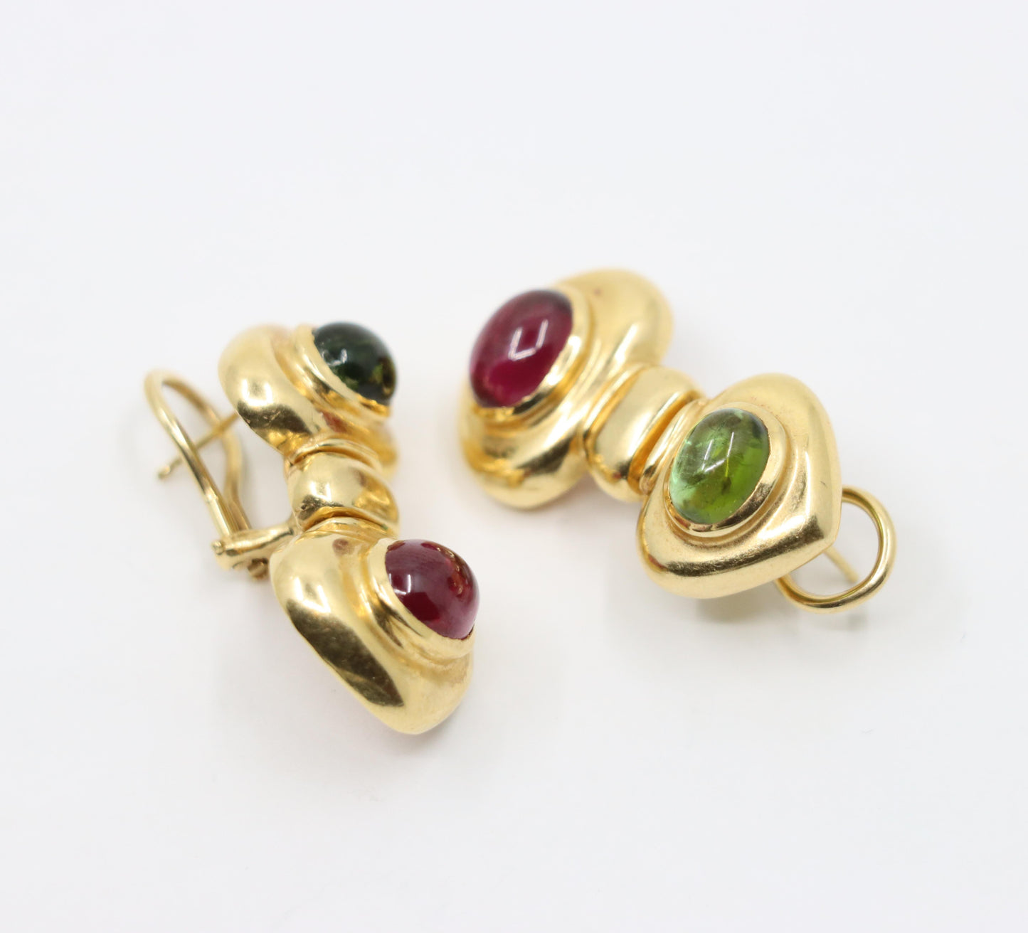 14K Gold Pink & Green Tourmaline Earring