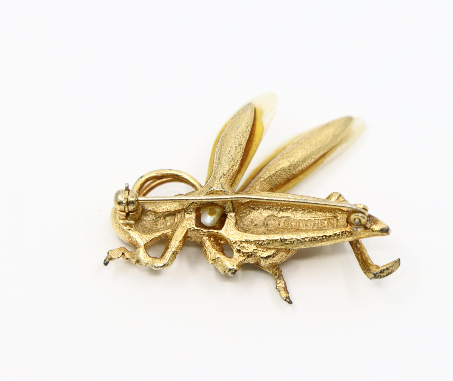 Vintage Boucher Gold Tone Mother of Pearl Dragonfly Brooch