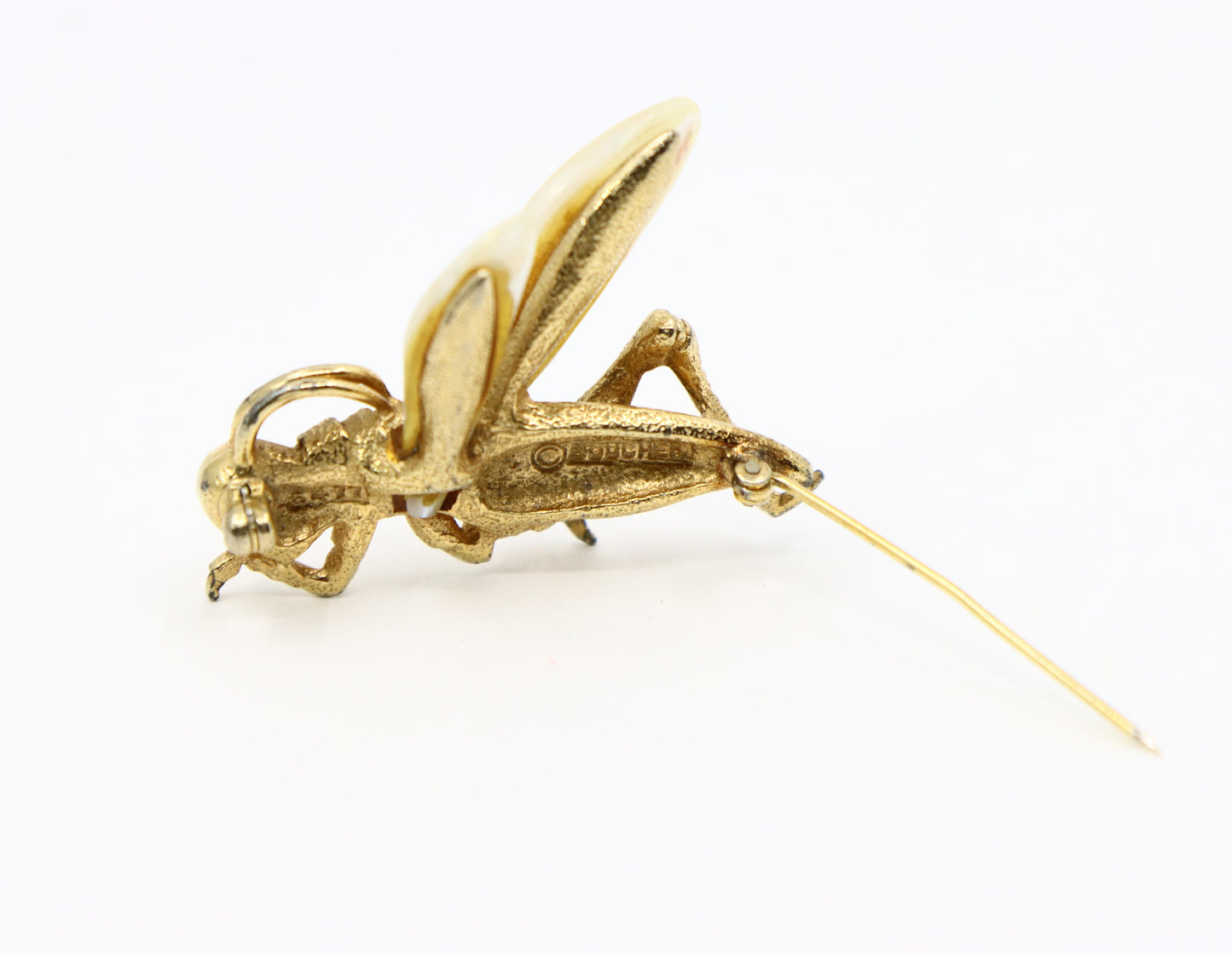 Vintage Boucher Gold Tone Mother of Pearl Dragonfly Brooch