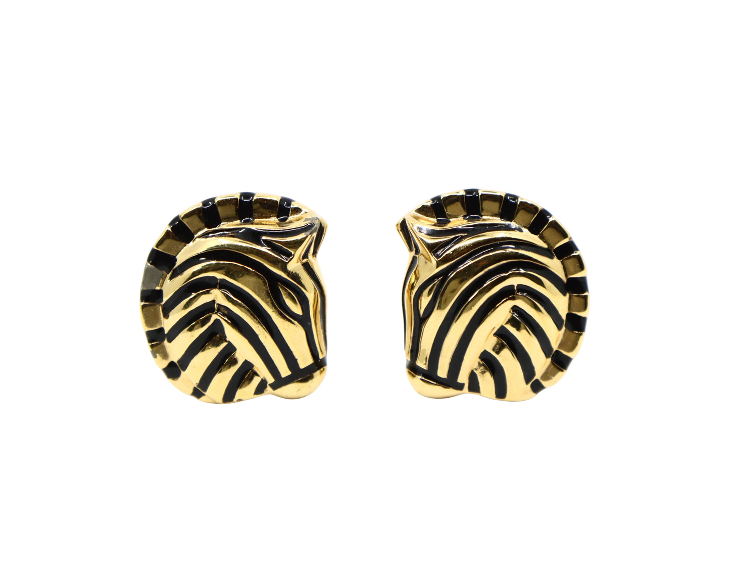 Vintage Judith Leiber Gold Tone Enamel Zebra Earrings