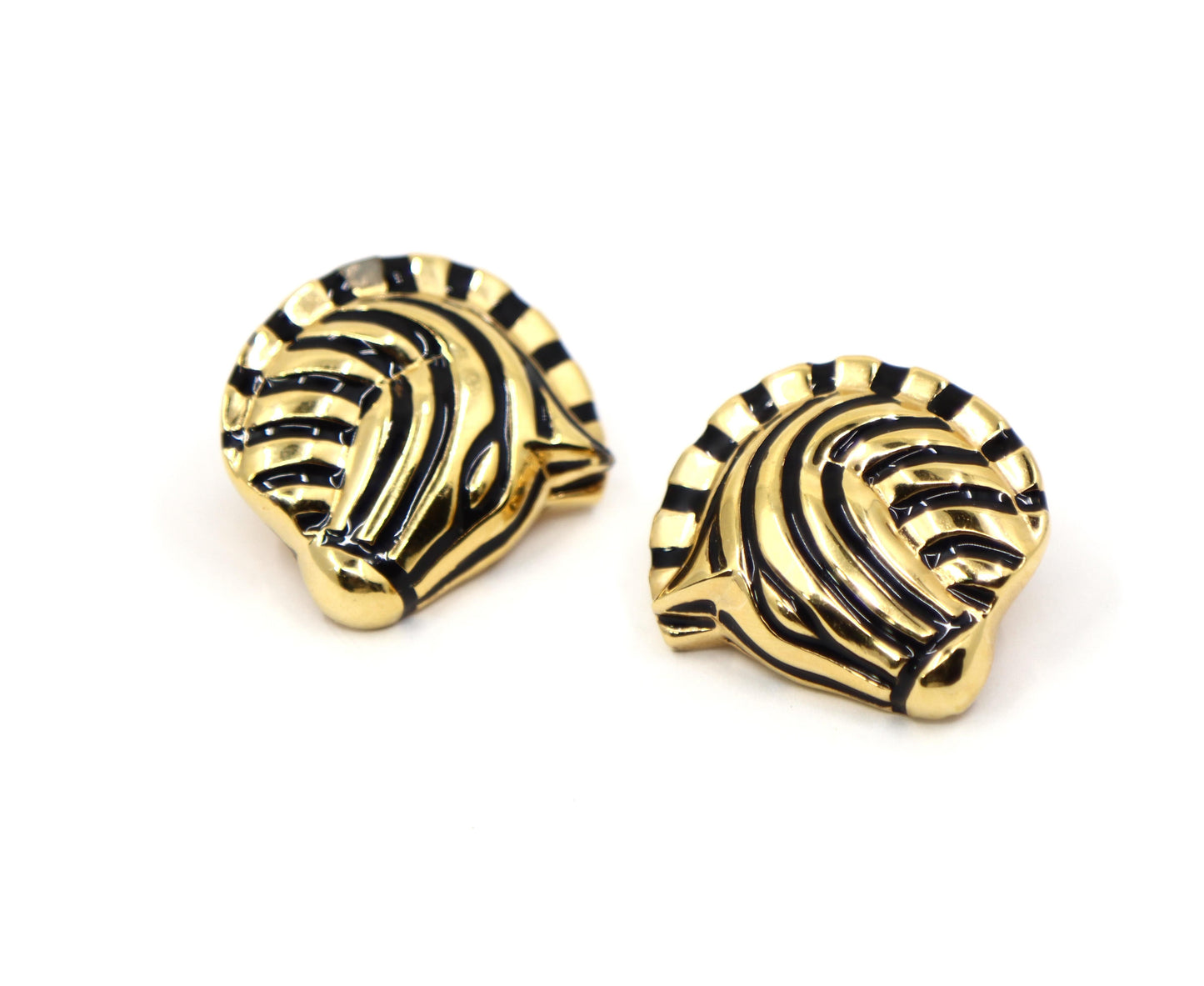 Vintage Judith Leiber Gold Tone Enamel Zebra Earrings