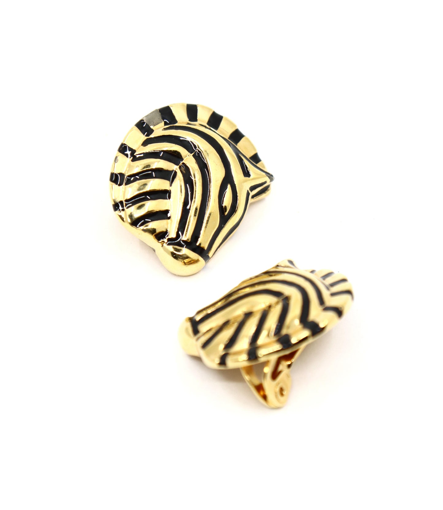 Vintage Judith Leiber Gold Tone Enamel Zebra Earrings