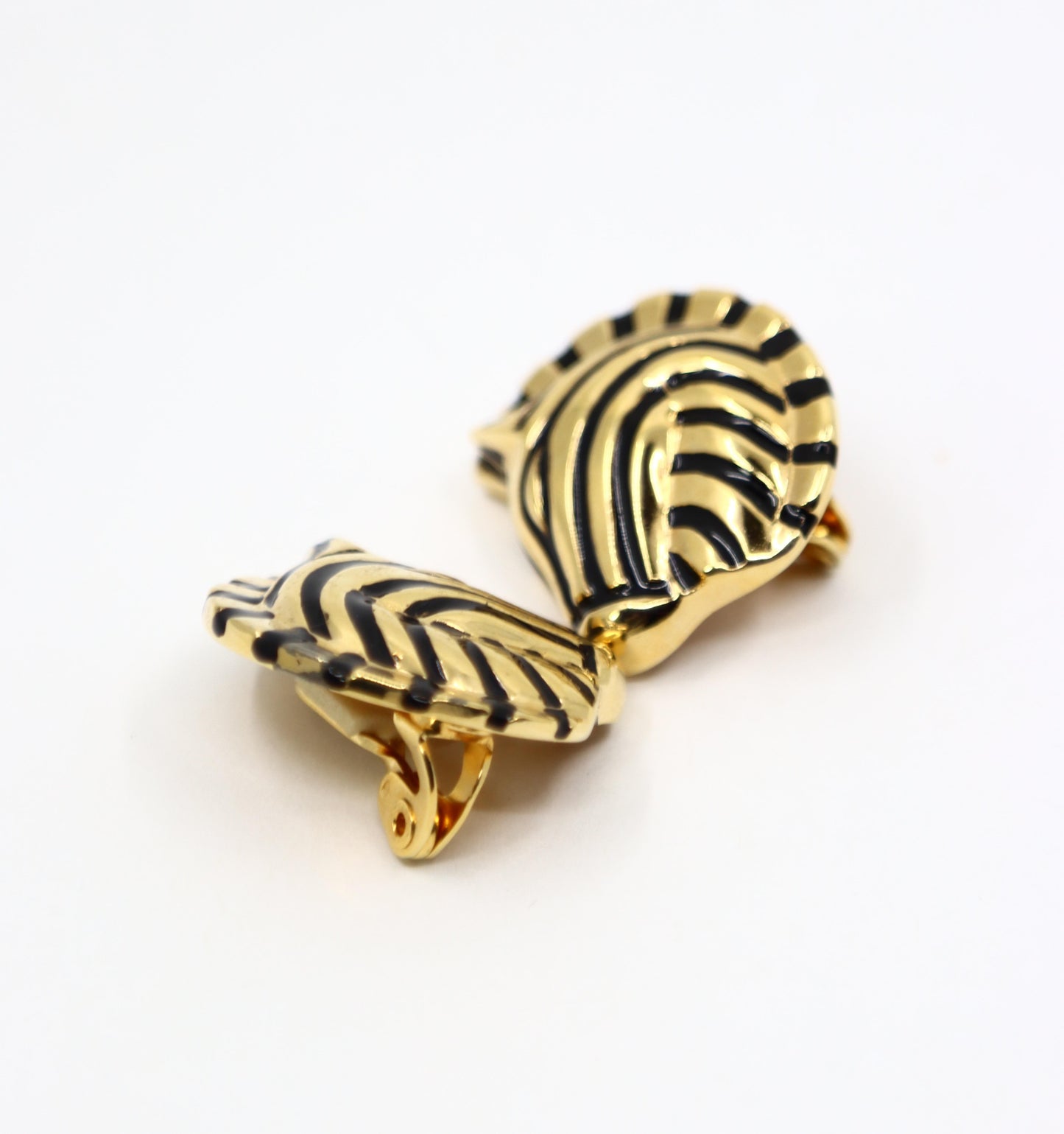 Vintage Judith Leiber Gold Tone Enamel Zebra Earrings