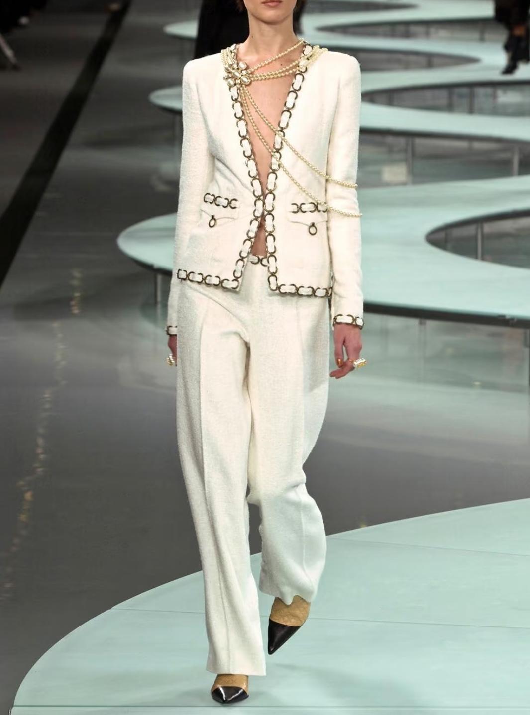 Vintage 2002 Chanel Chain White Jacket Pant Suit