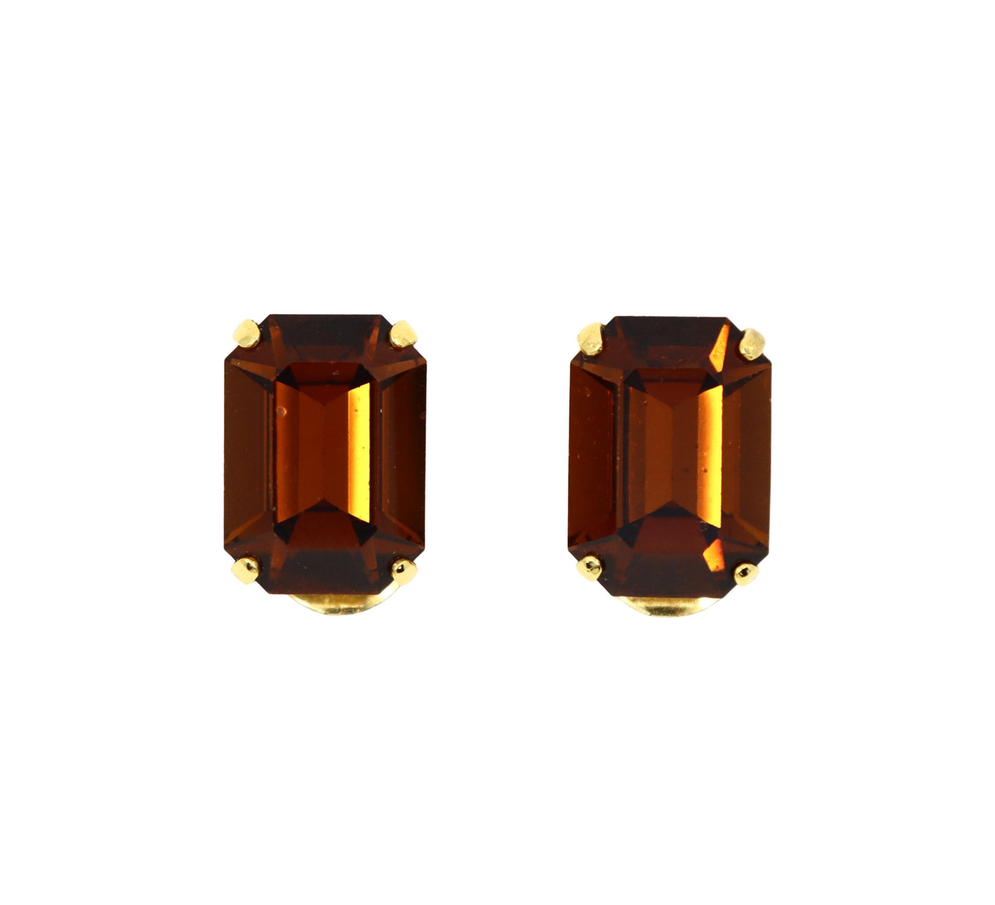Vintage Schreiner Gold Tone Brown Crystal Earrings