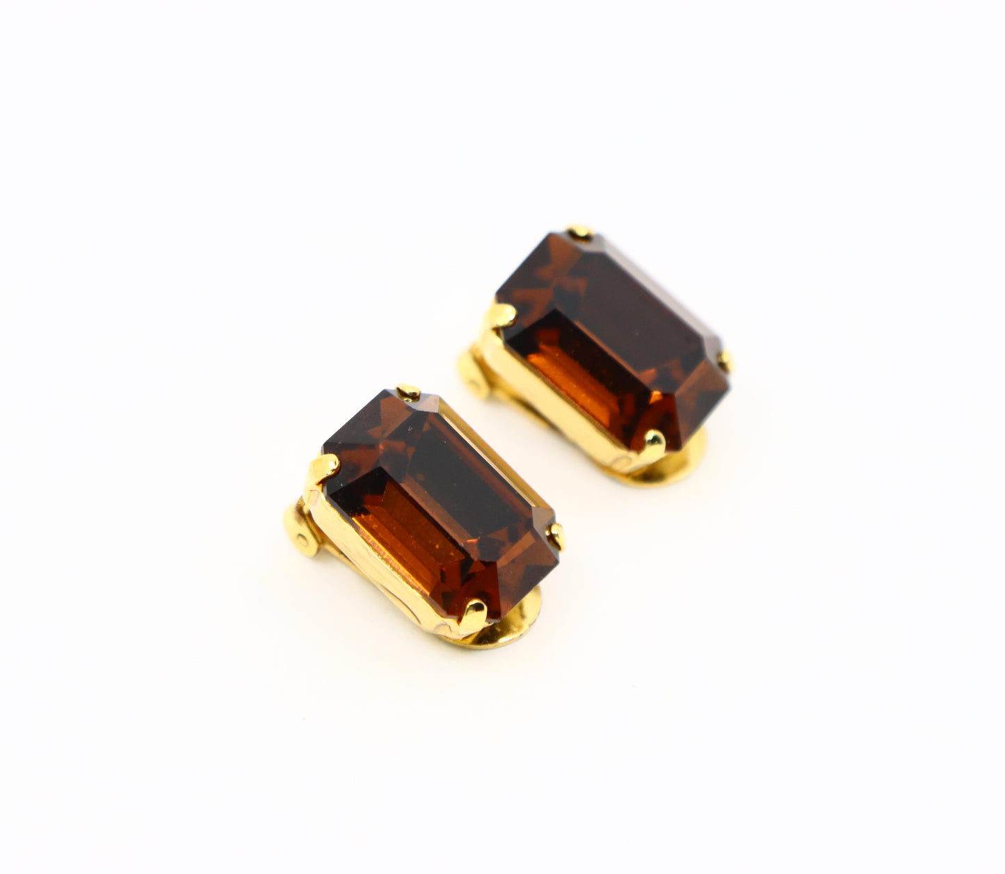 Vintage Schreiner Gold Tone Brown Crystal Earrings