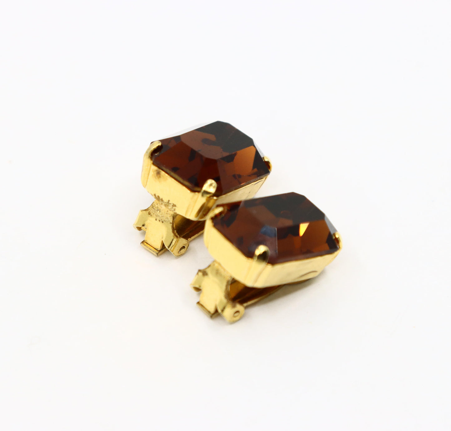 Vintage Schreiner Gold Tone Brown Crystal Earrings