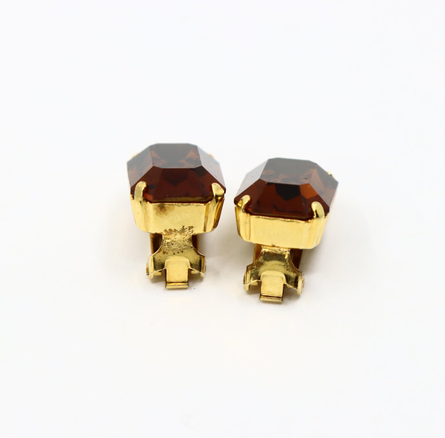 Vintage Schreiner Gold Tone Brown Crystal Earrings