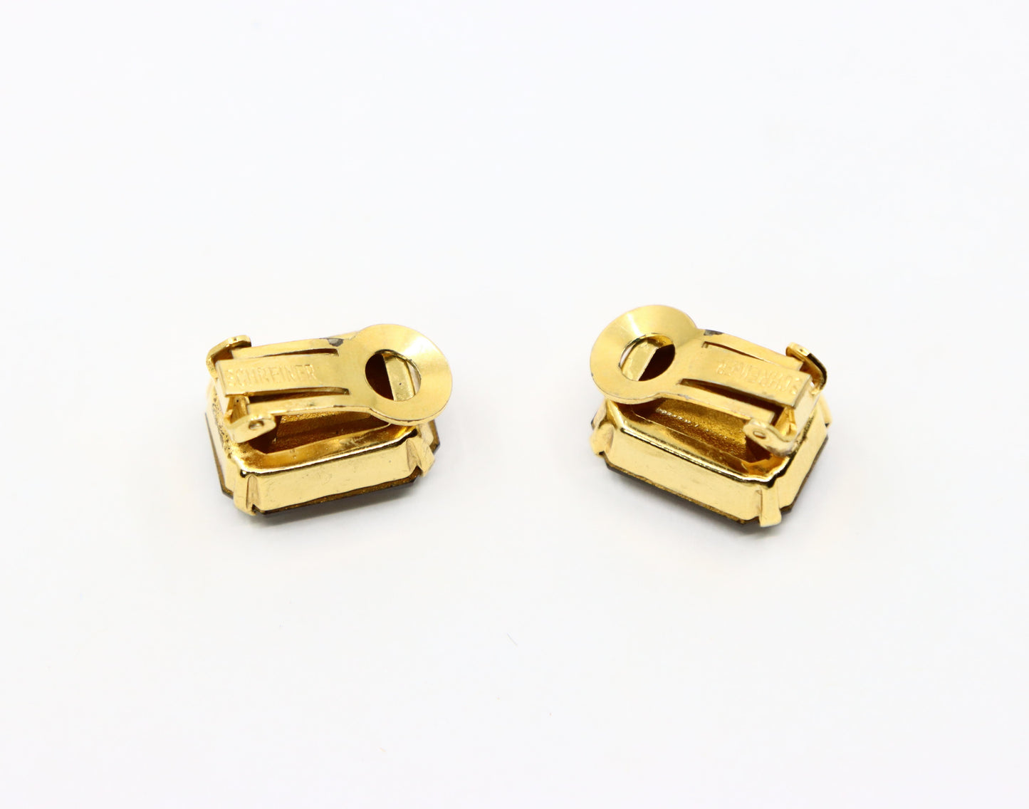 Vintage Schreiner Gold Tone Brown Crystal Earrings