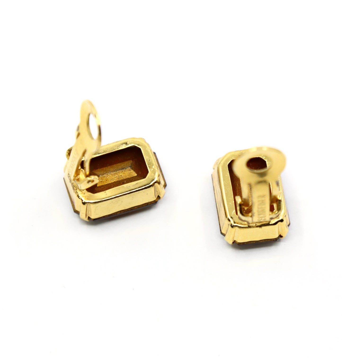 Vintage Schreiner Gold Tone Brown Crystal Earrings