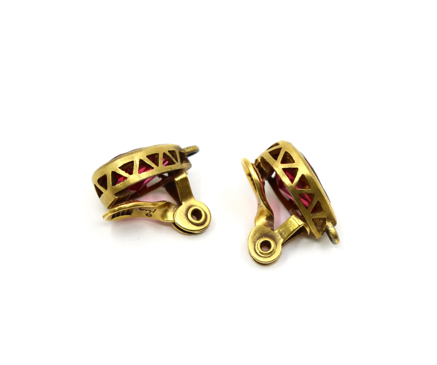Vintage YSL Gold Tone Pink Crystal Earrings