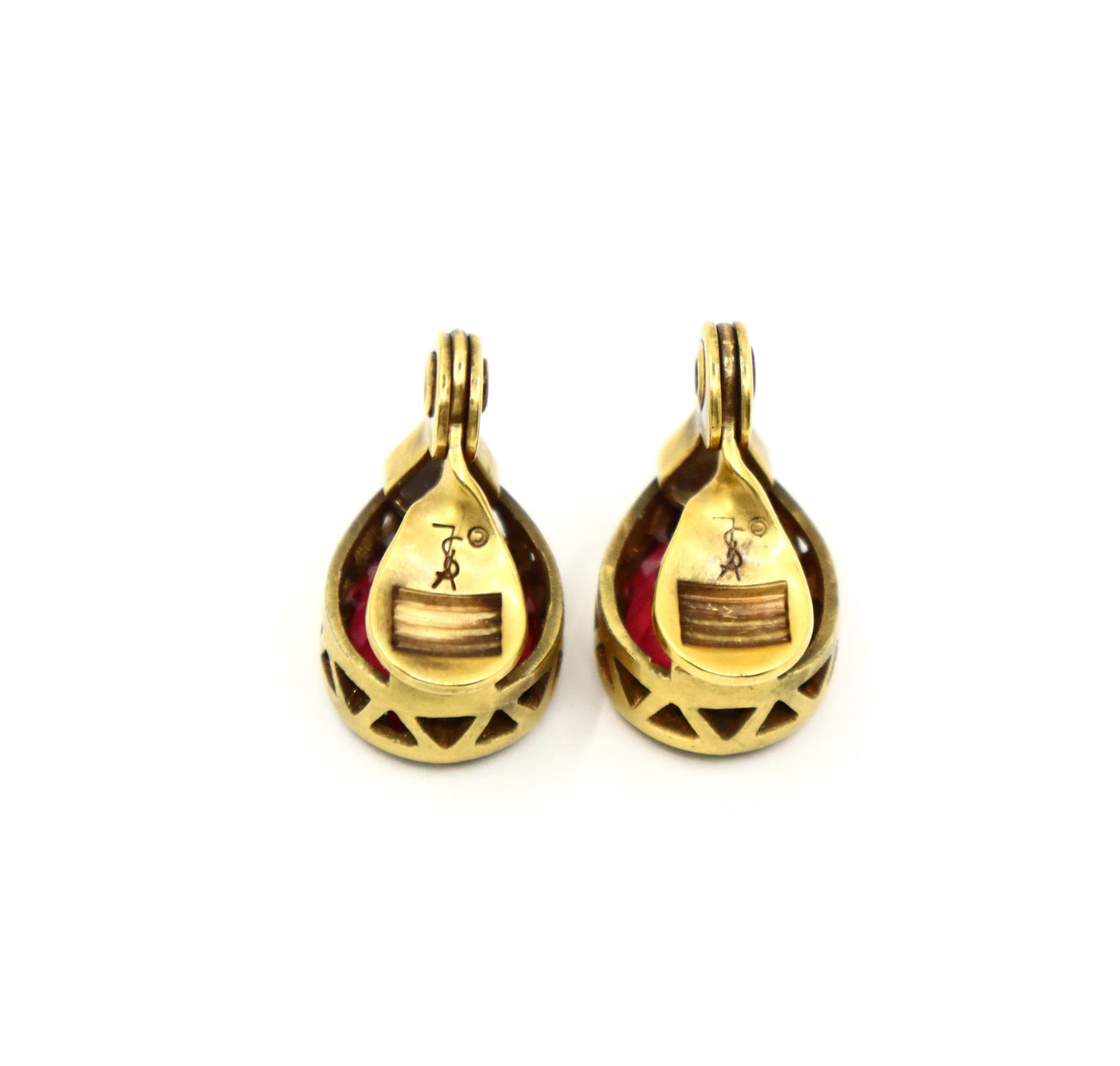Vintage YSL Gold Tone Pink Crystal Earrings