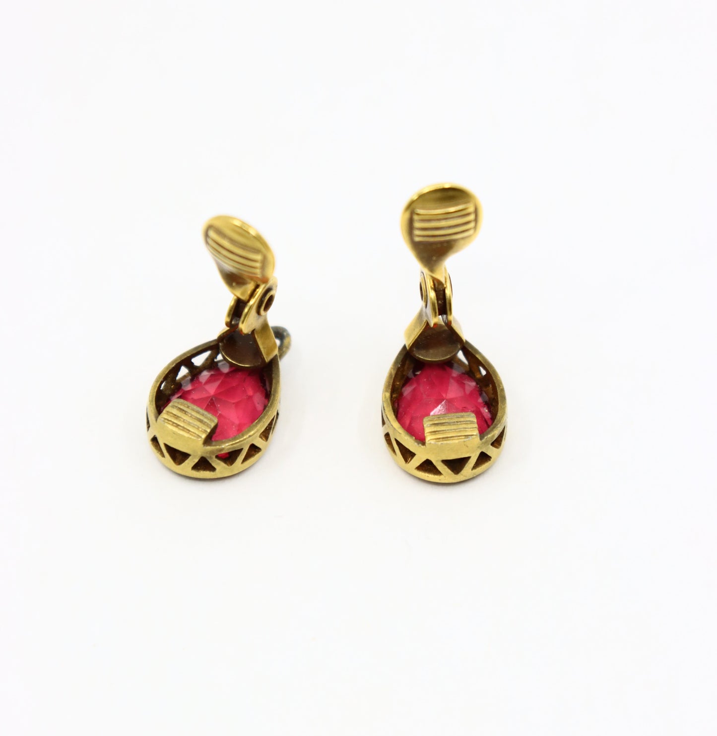 Vintage YSL Gold Tone Pink Crystal Earrings