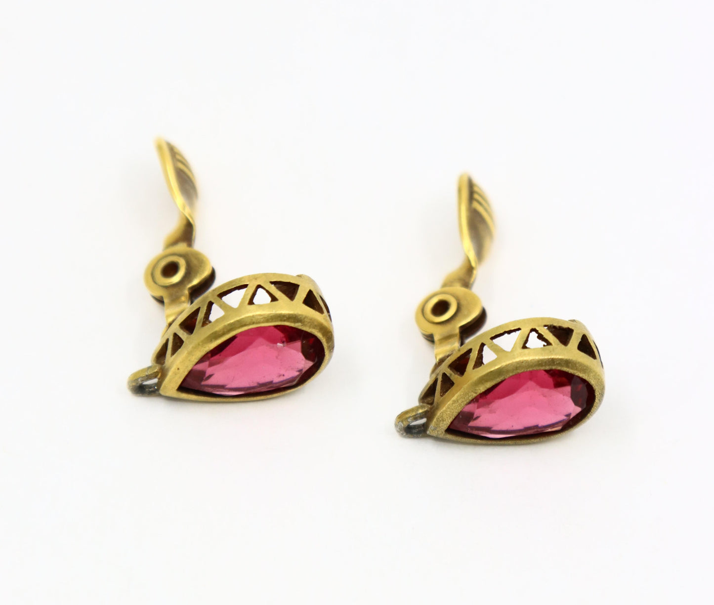 Vintage YSL Gold Tone Pink Crystal Earrings