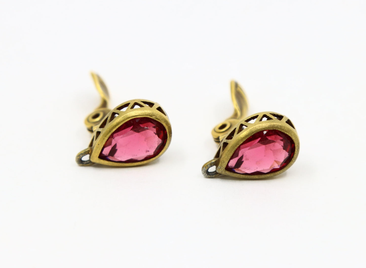Vintage YSL Gold Tone Pink Crystal Earrings