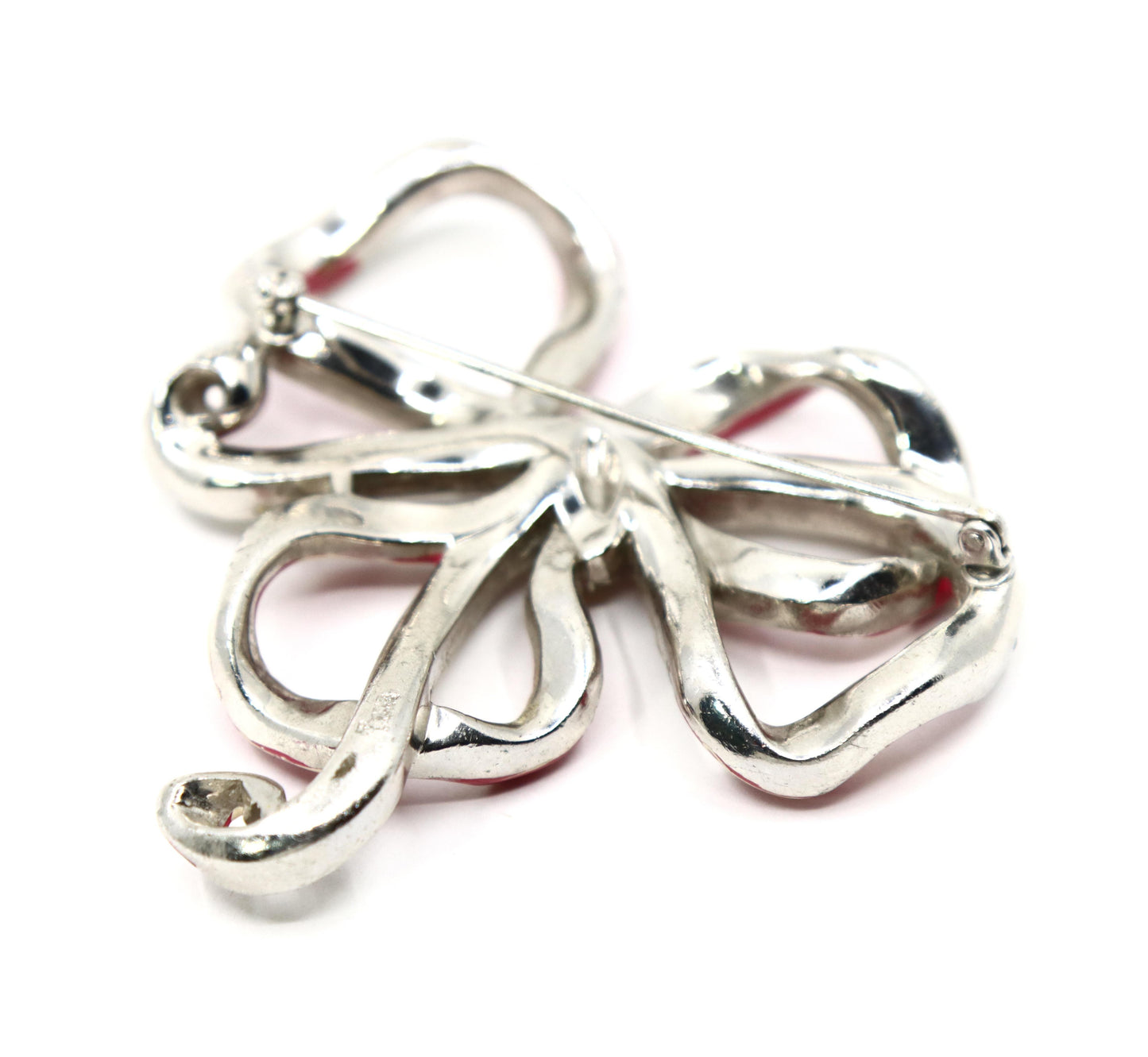 Vintage Trifari Silver Tone Pink Enamel Rhinestone Brooch