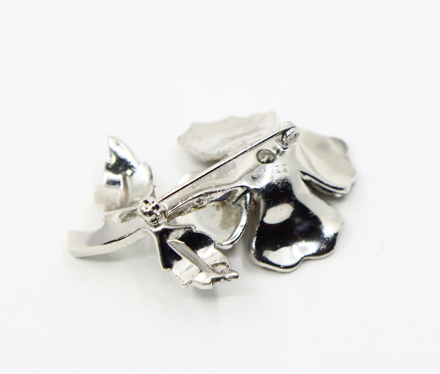 Vintage Jomaz Silver Tone Rhinestone Faux Pearl Brooch