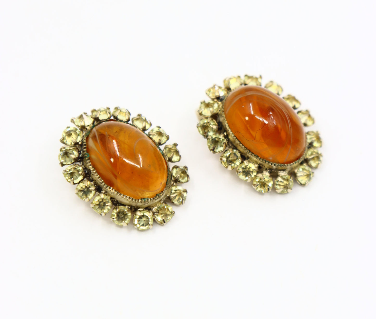 Vintage Schreiner Gold Tone Brown & Yellow Rhinestone Earrings & Brooch Set