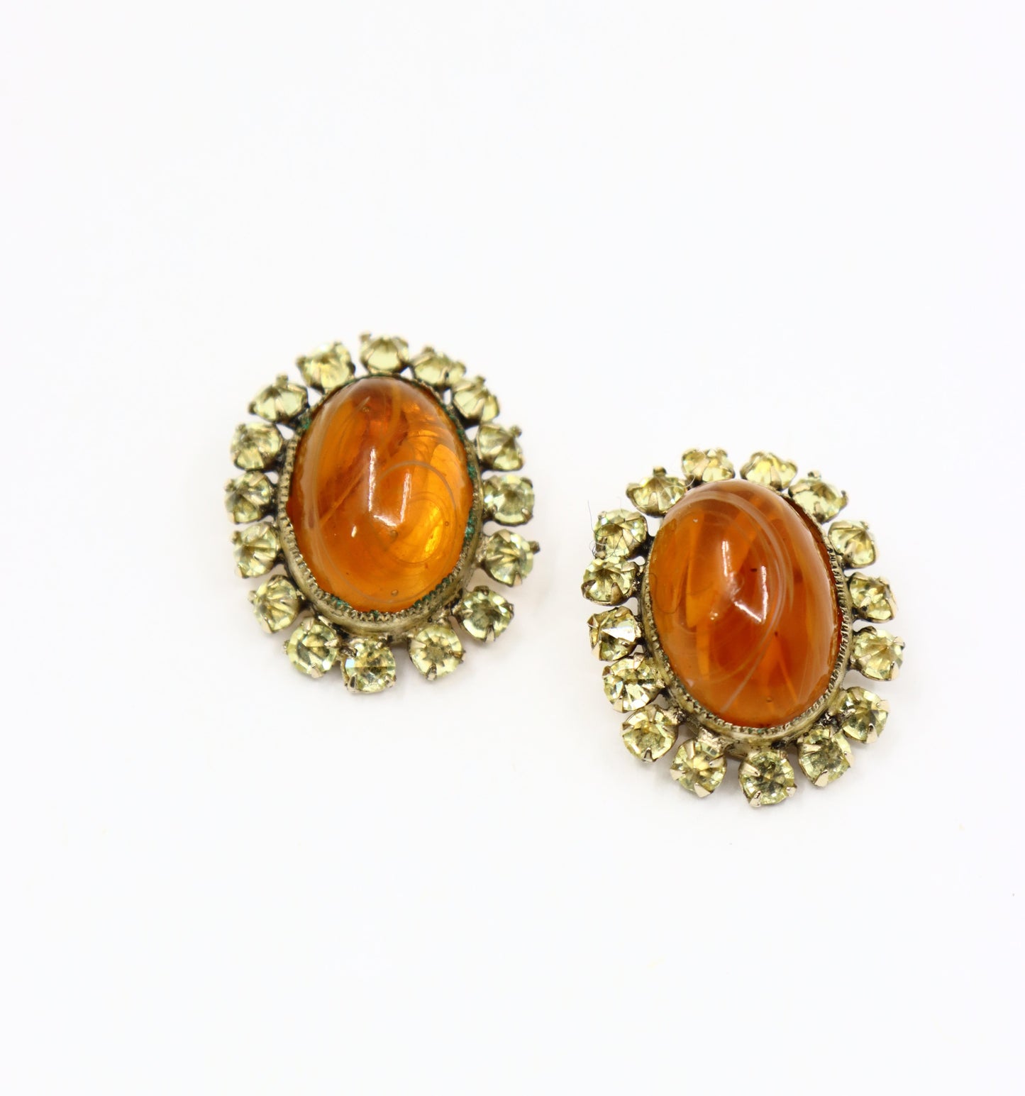Vintage Schreiner Gold Tone Brown & Yellow Rhinestone Earrings & Brooch Set