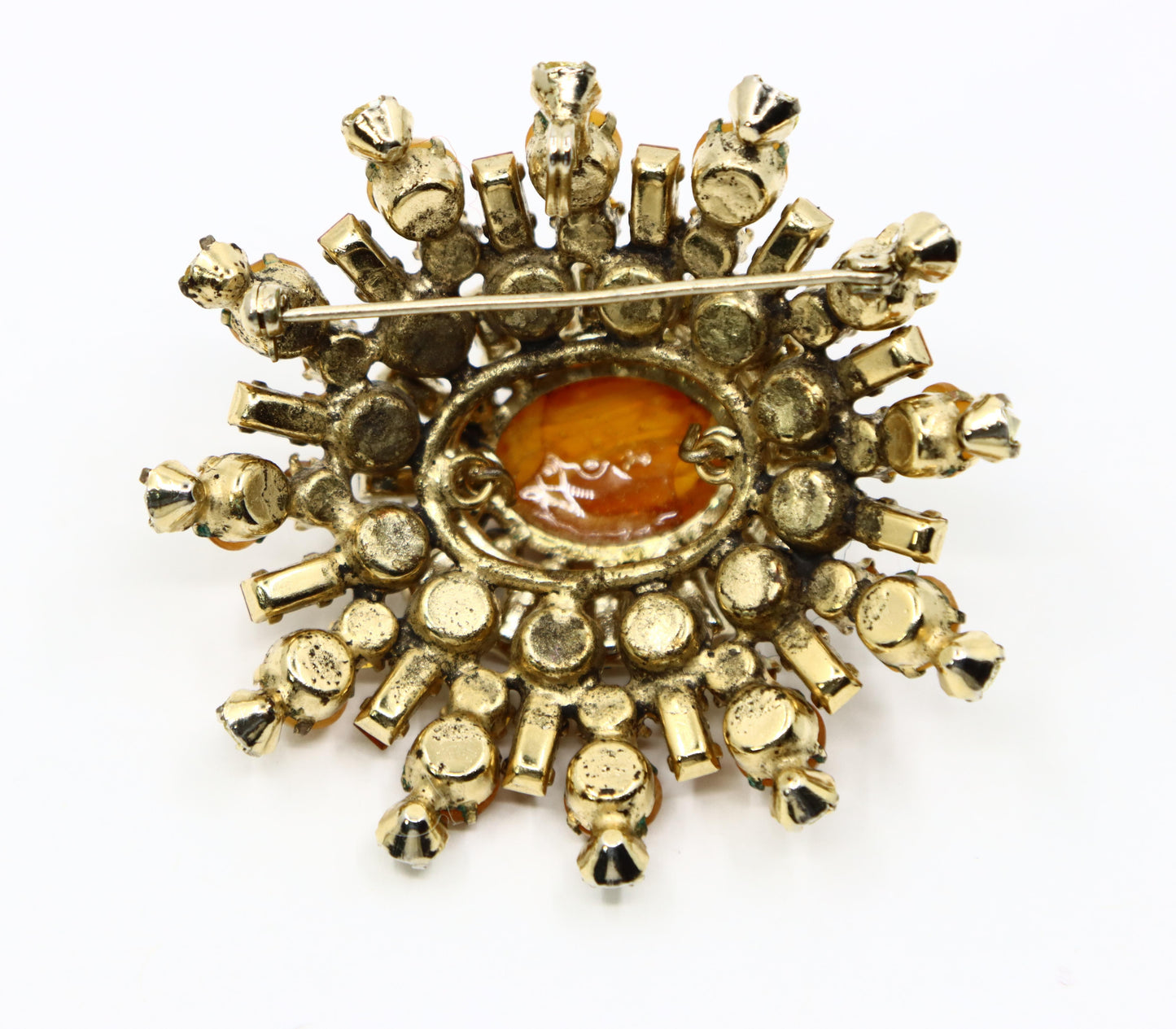 Vintage Schreiner Gold Tone Brown & Yellow Rhinestone Earrings & Brooch Set