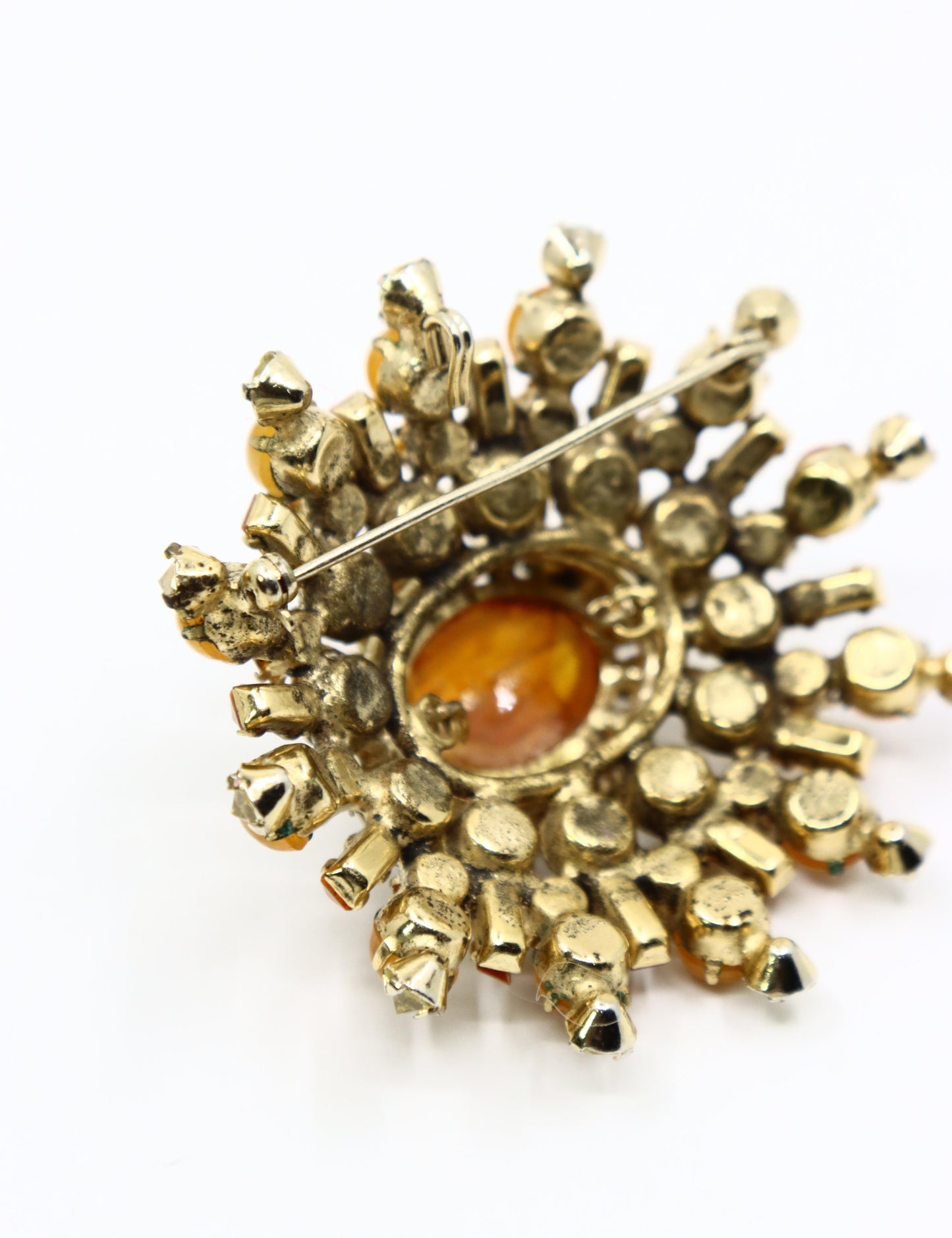 Vintage Schreiner Gold Tone Brown & Yellow Rhinestone Earrings & Brooch Set