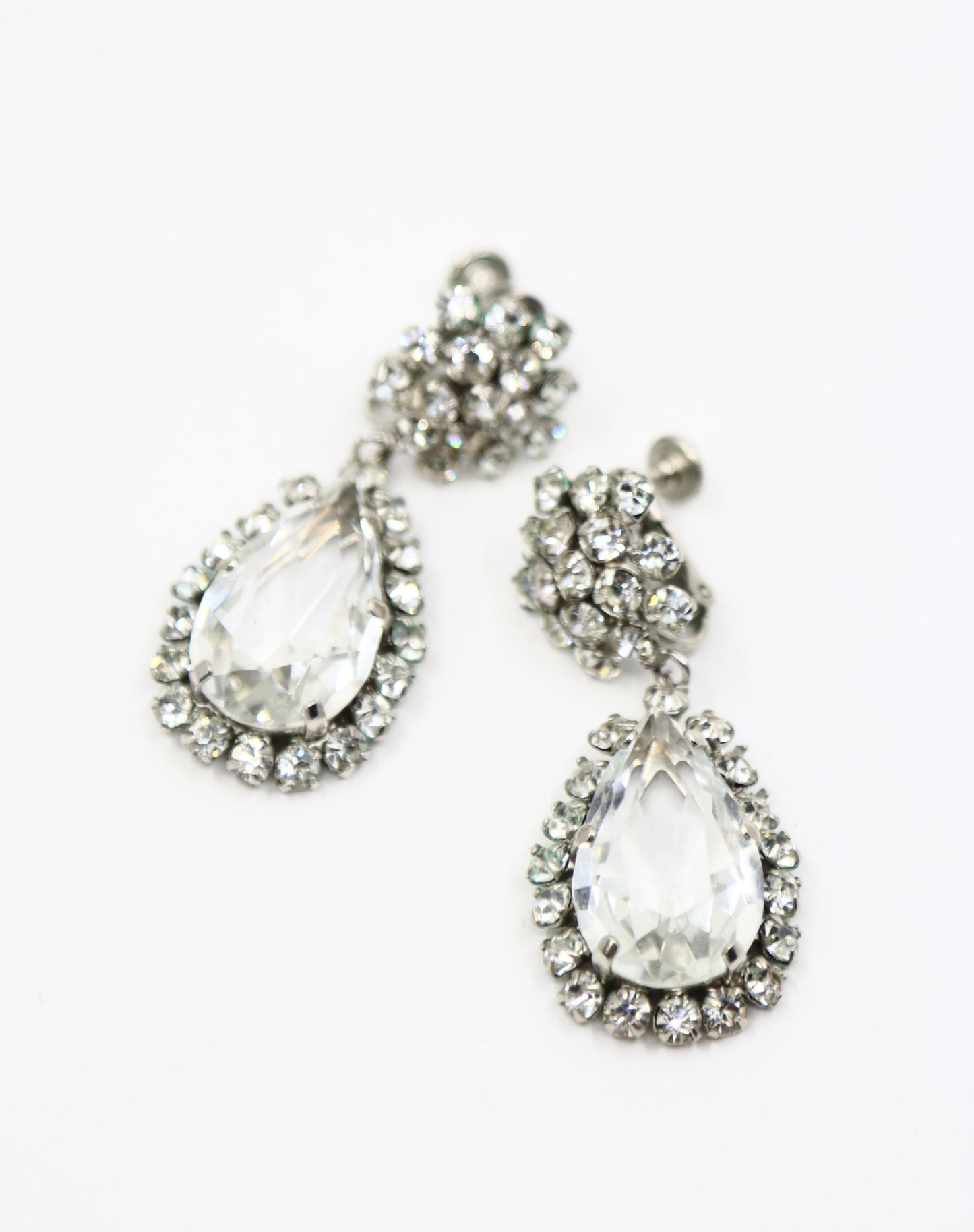 Vintage Silver Tone Rhinestone Crystal Earrings