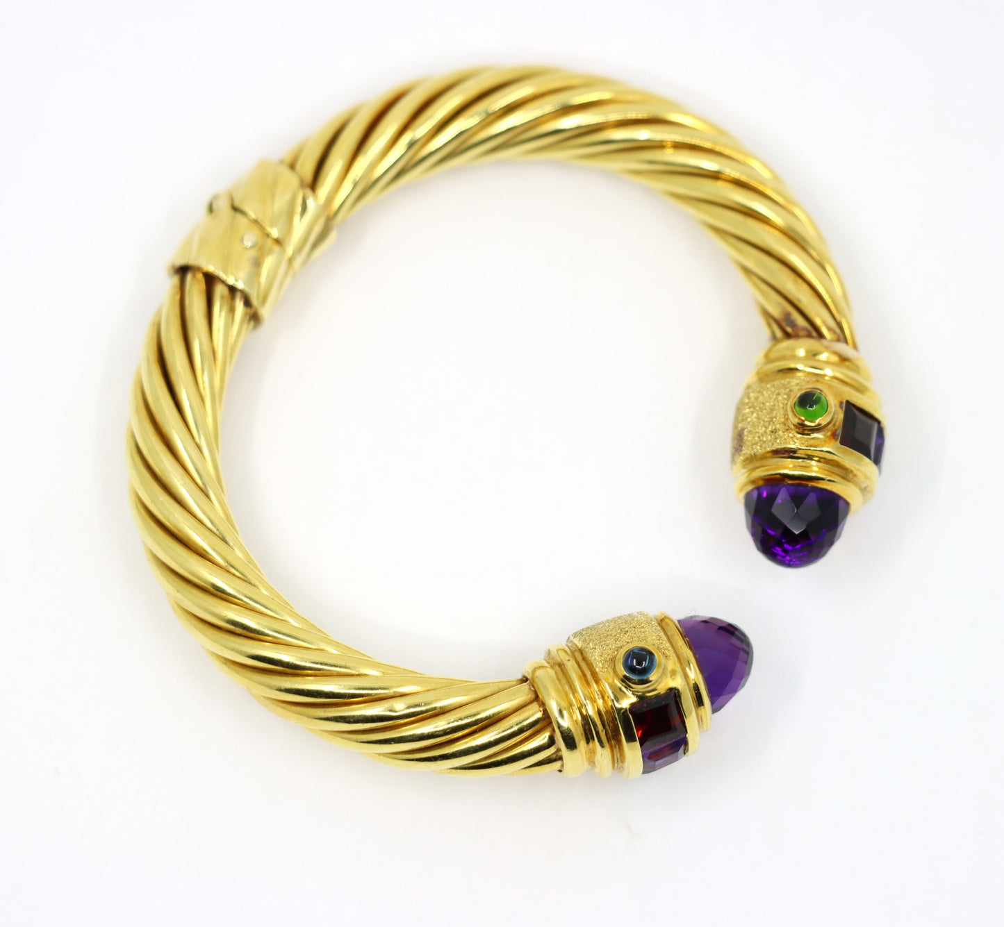 Vintage 18K Gold Muti-Gem Renaissance Cable Bracelet
