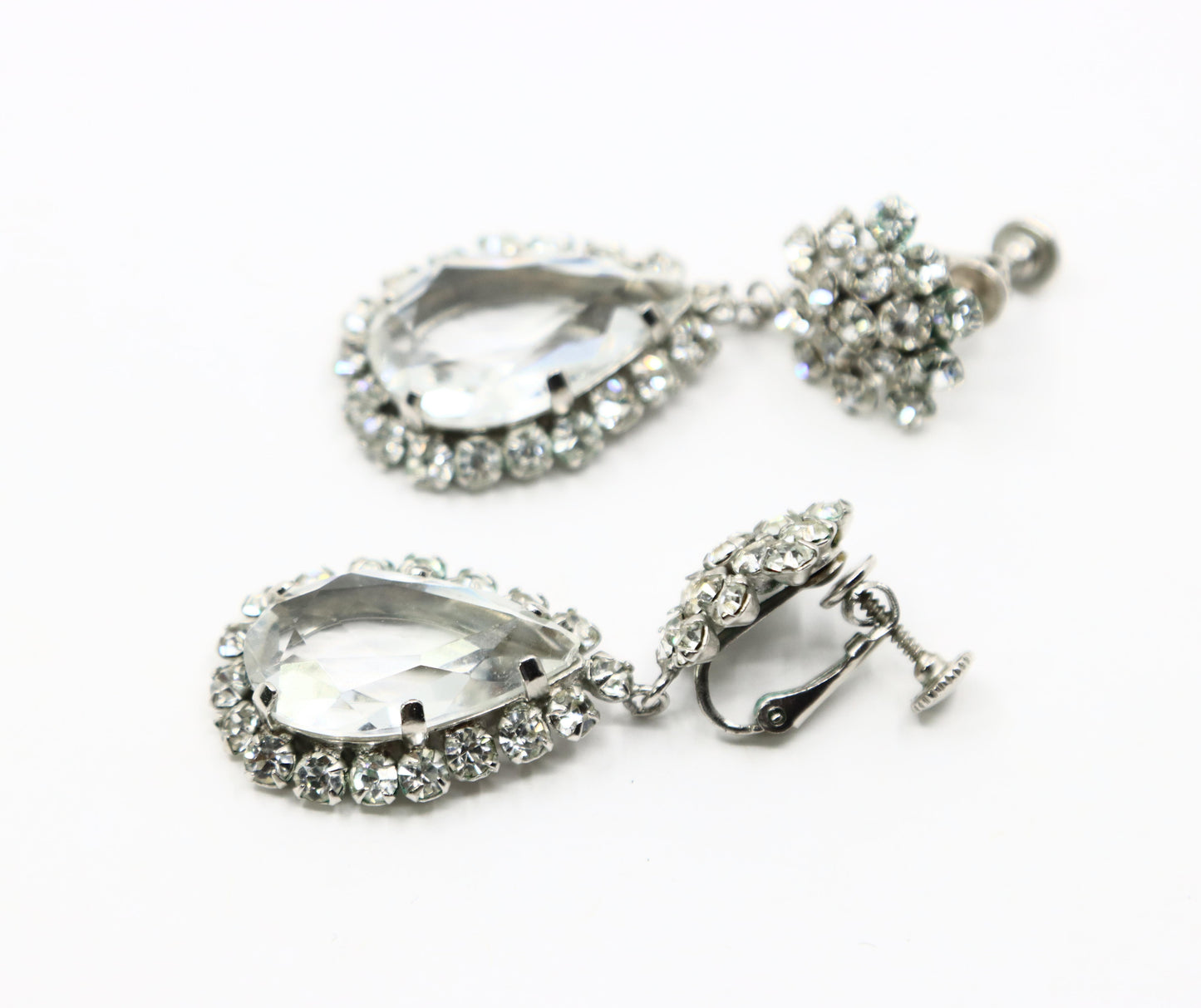Vintage Silver Tone Rhinestone Crystal Earrings
