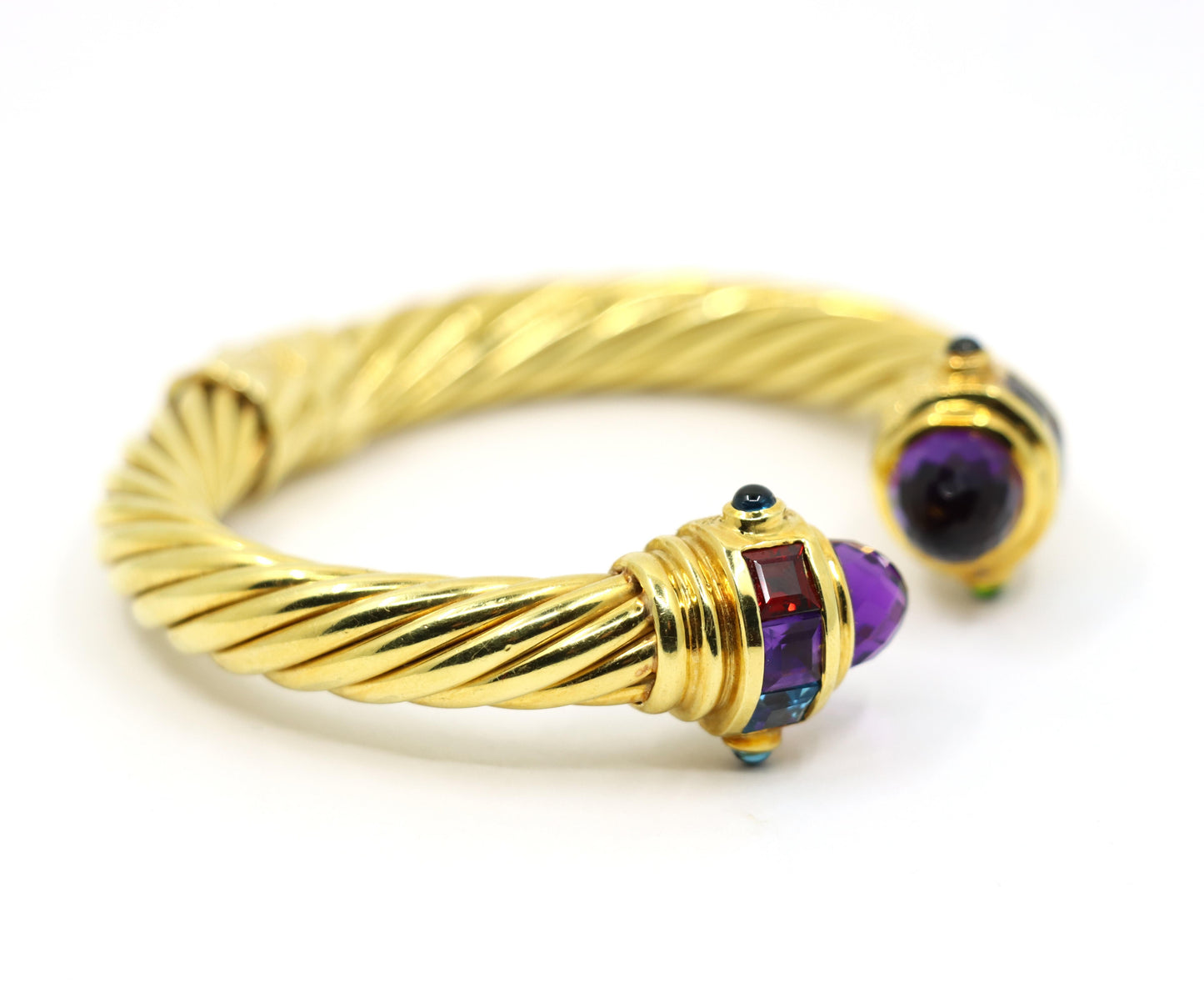 Vintage 18K Gold Muti-Gem Renaissance Cable Bracelet