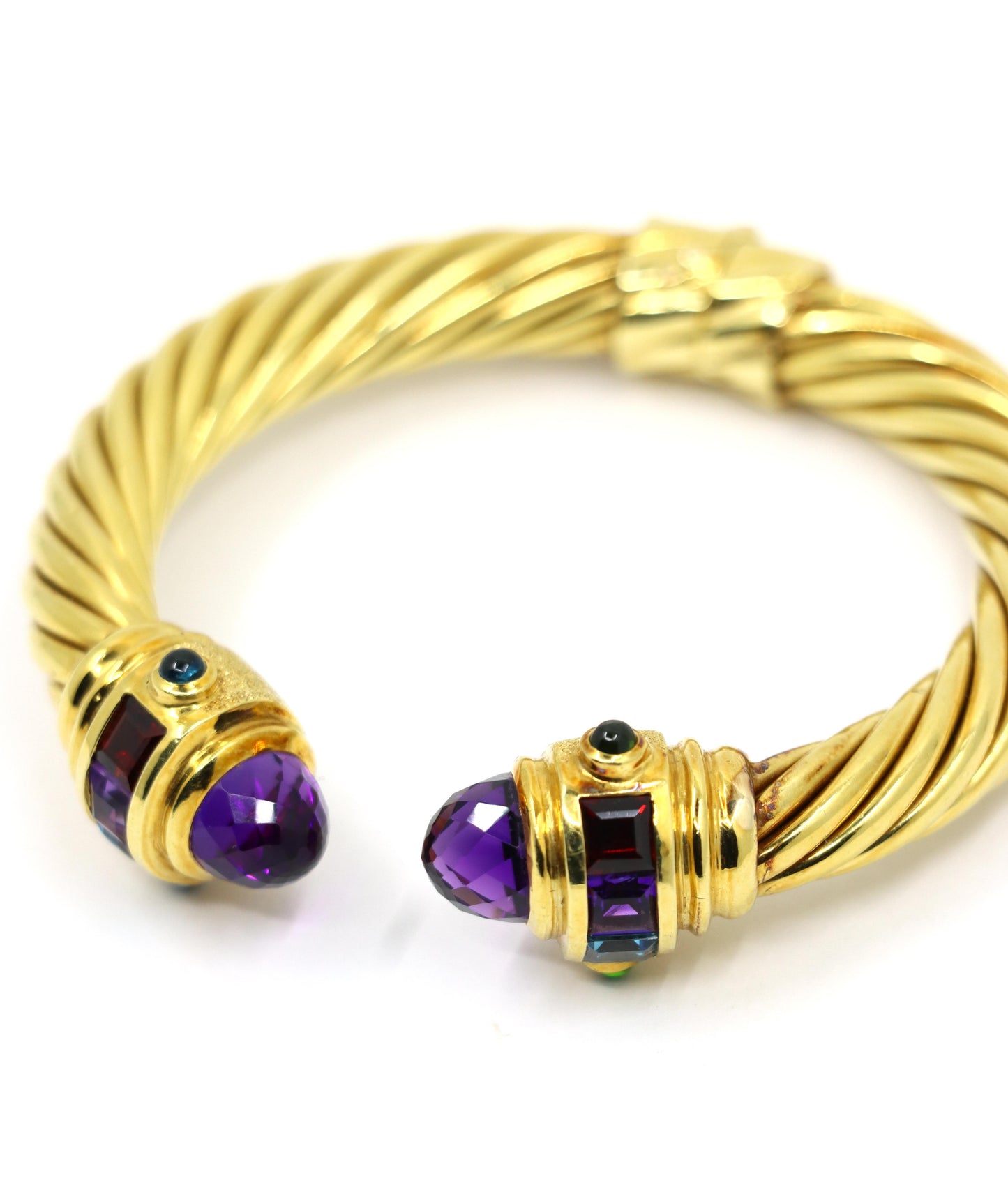 Vintage 18K Gold Muti-Gem Renaissance Cable Bracelet