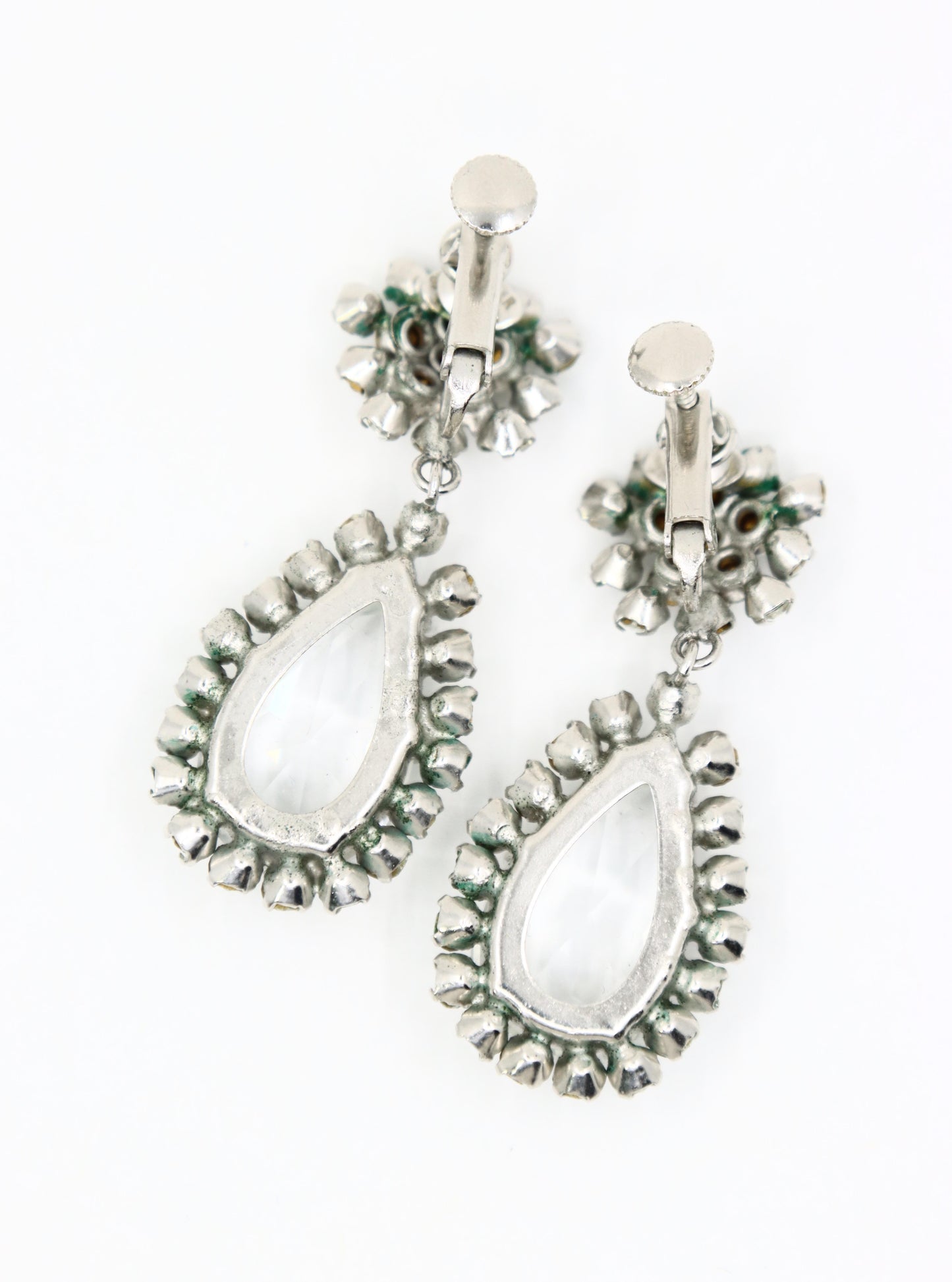 Vintage Silver Tone Rhinestone Crystal Earrings