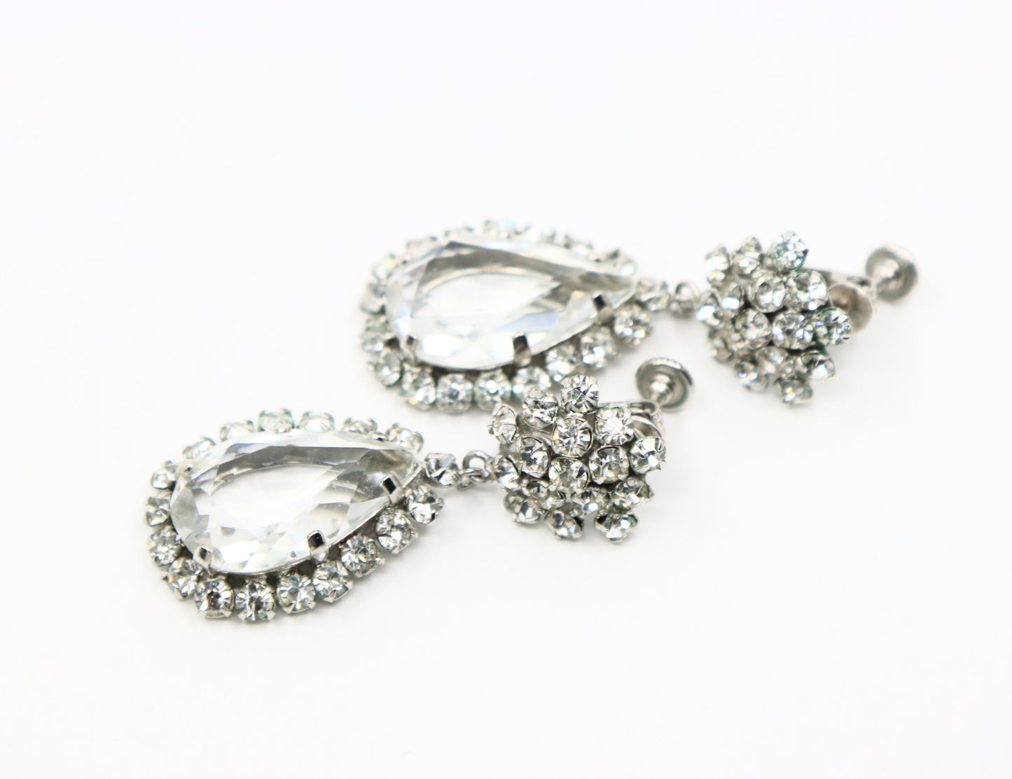 Vintage Silver Tone Rhinestone Crystal Earrings