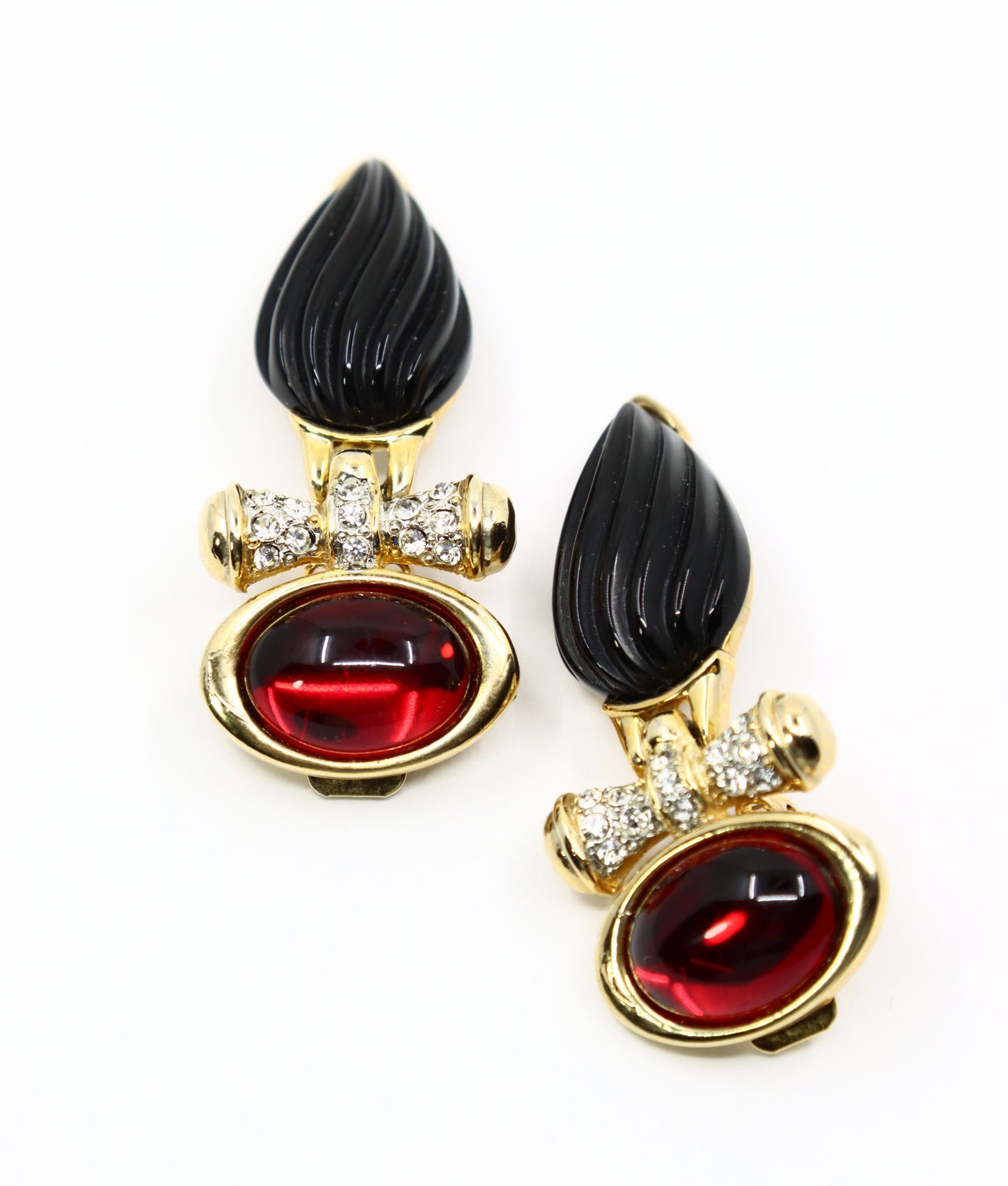 Vintage Craft Gold Tone Rhinestone Red & Blue Crystal Earrings