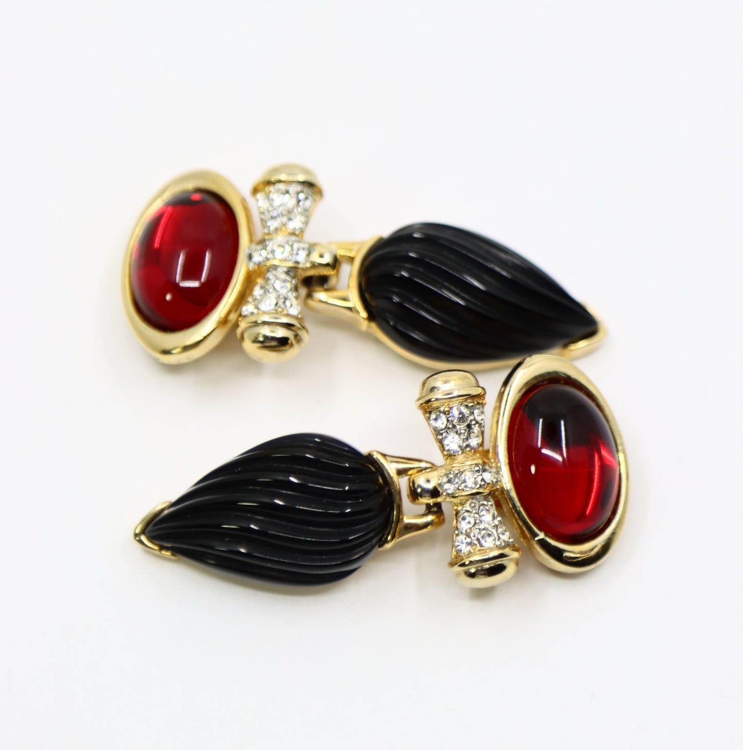 Vintage Craft Gold Tone Rhinestone Red & Blue Crystal Earrings