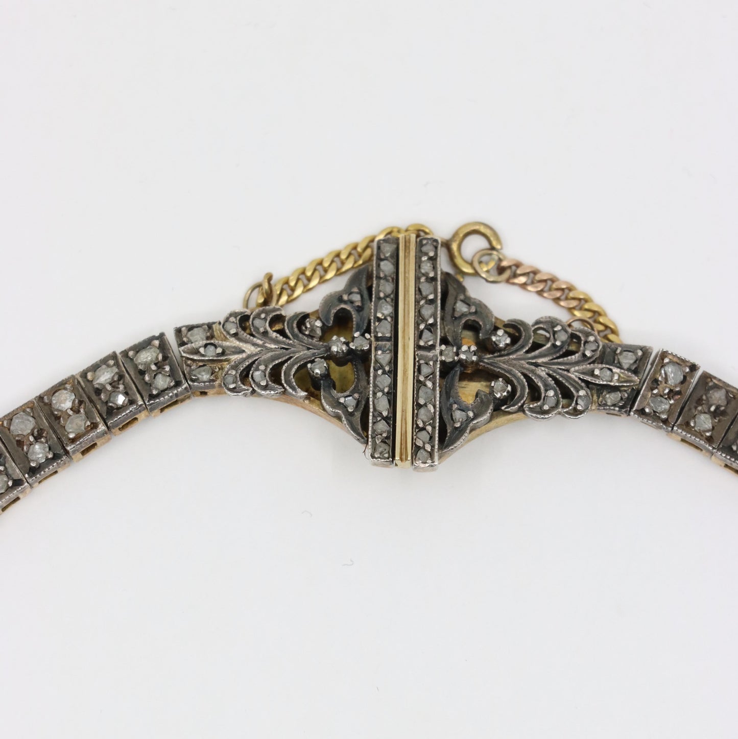 Antique Early Victorian 14K Yellow Gold & Silver Diamond Necklace