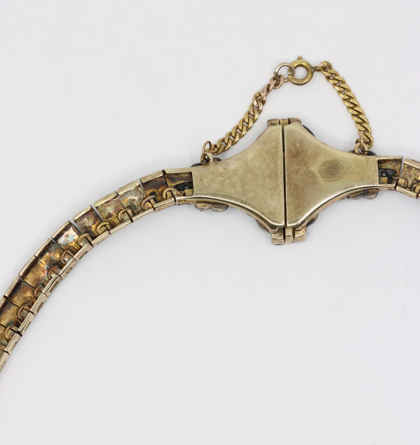 Antique Early Victorian 14K Yellow Gold & Silver Diamond Necklace