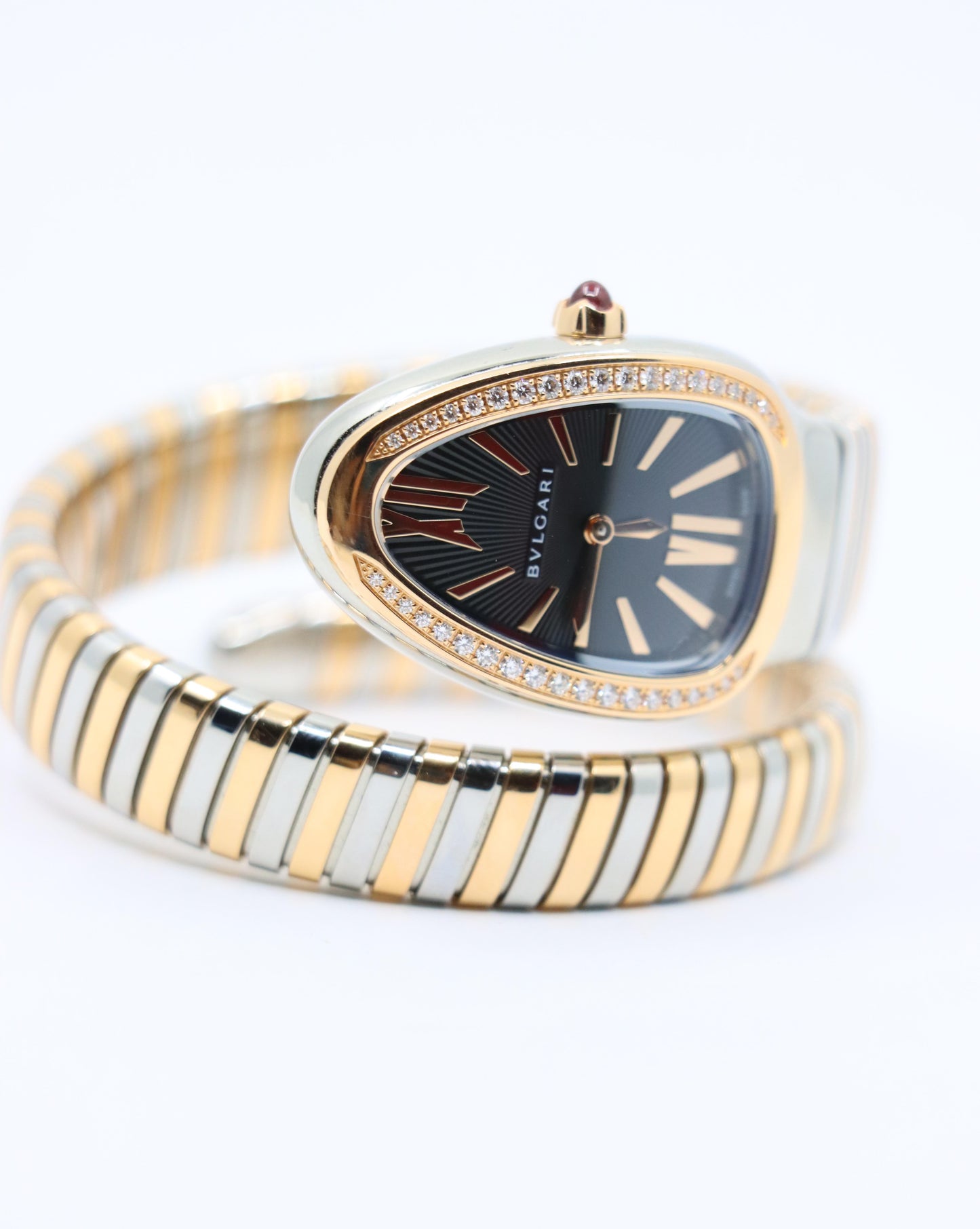 Bulgari Serpenti Tubogas 18K Rose Gold Stainless Diamond Single Twist Watch