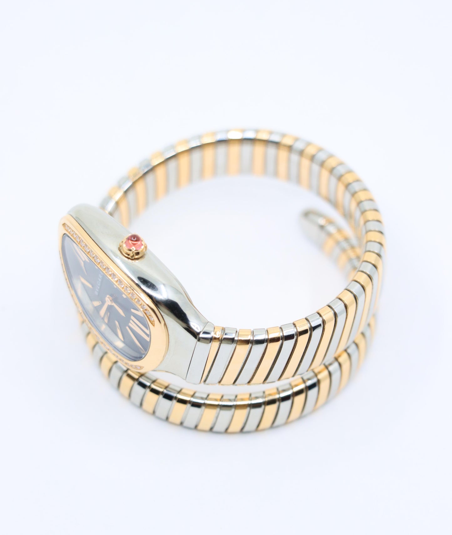Bulgari Serpenti Tubogas 18K Rose Gold Stainless Diamond Single Twist Watch