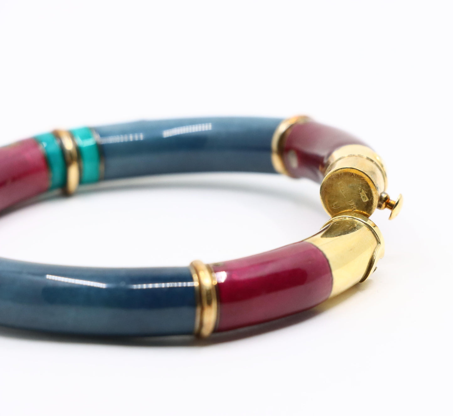 Vintage La Nouvelle Bague 18K Gold Red Green Enamel Bracelet