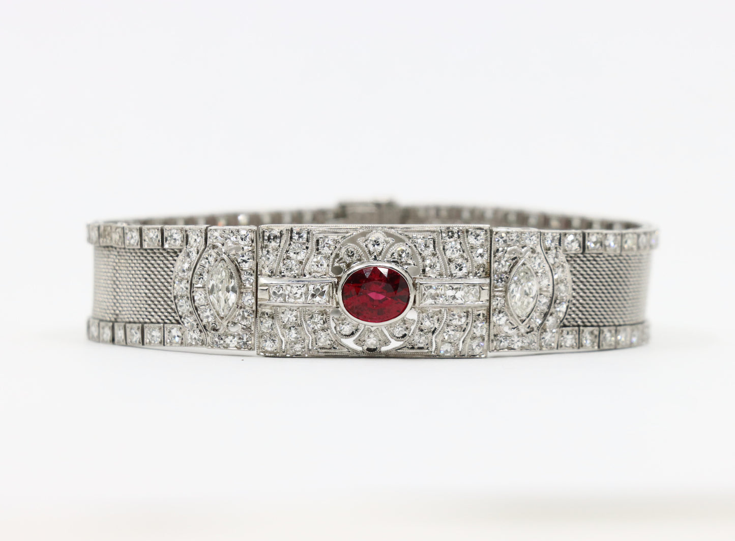 Art Deco Platinum Burma Spinel Diamond Bracelet - AGL Certified