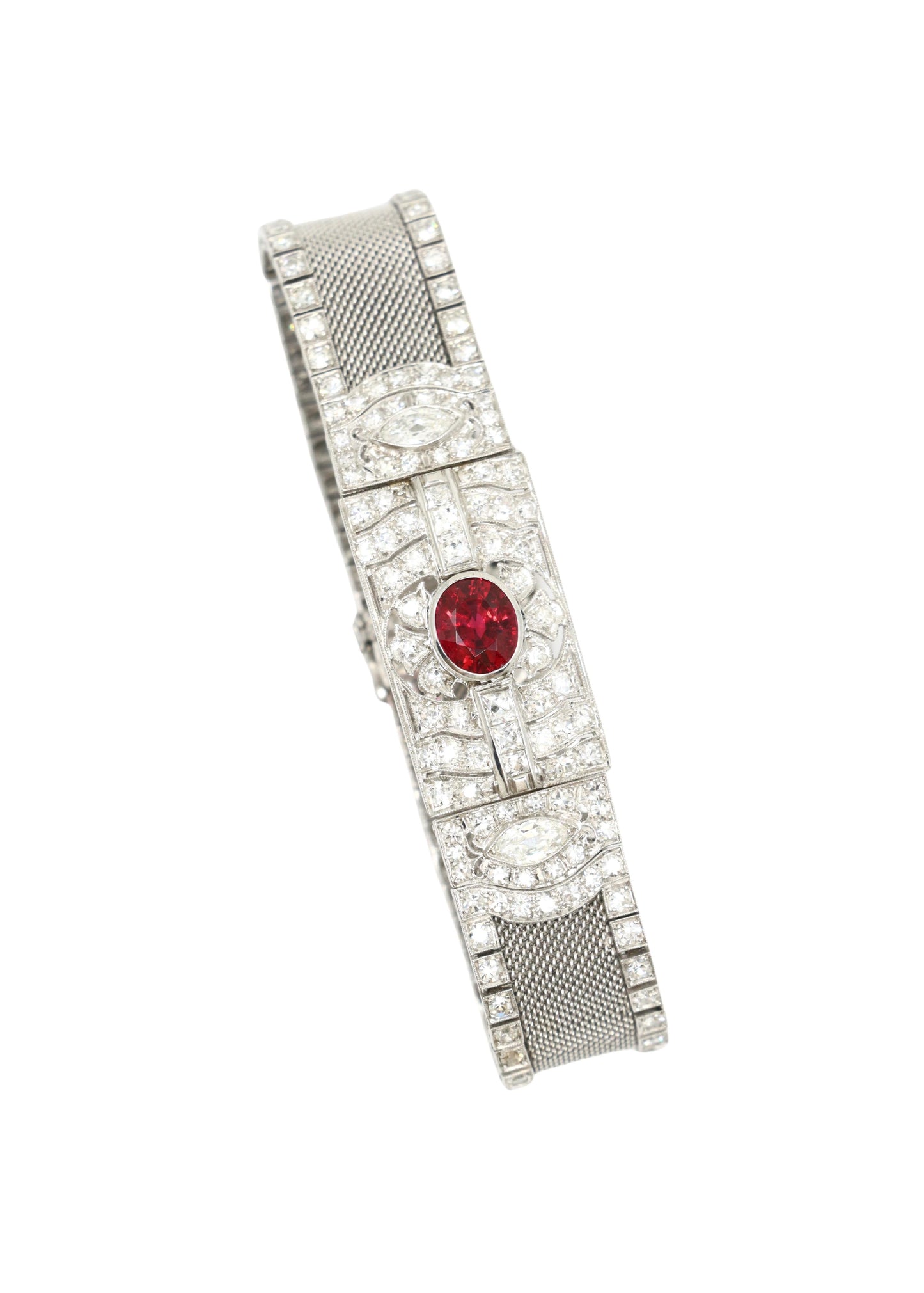Art Deco Platinum Burma Spinel Diamond Bracelet - AGL Certified
