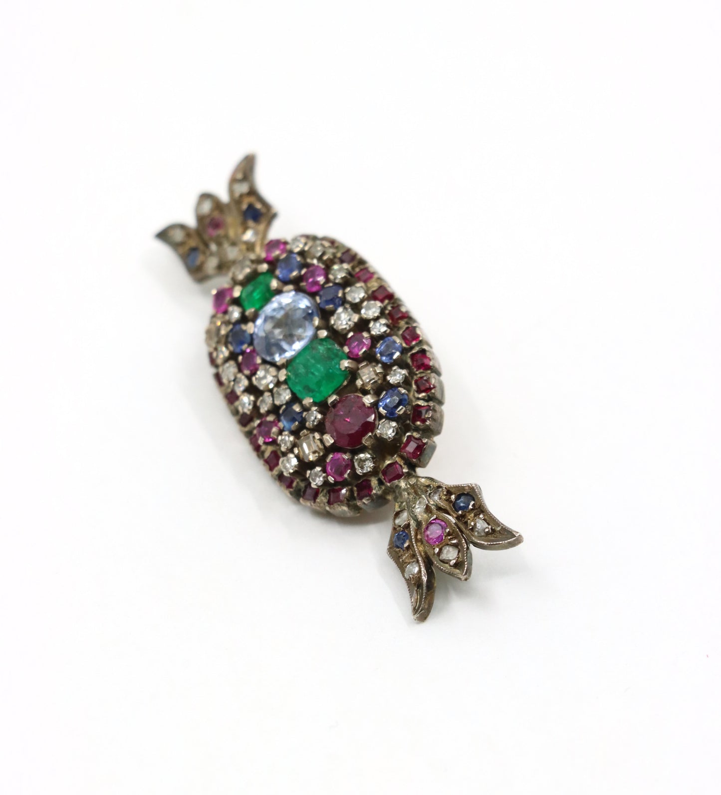 18K Gold & Silver Muti-Gem Candy Brooch