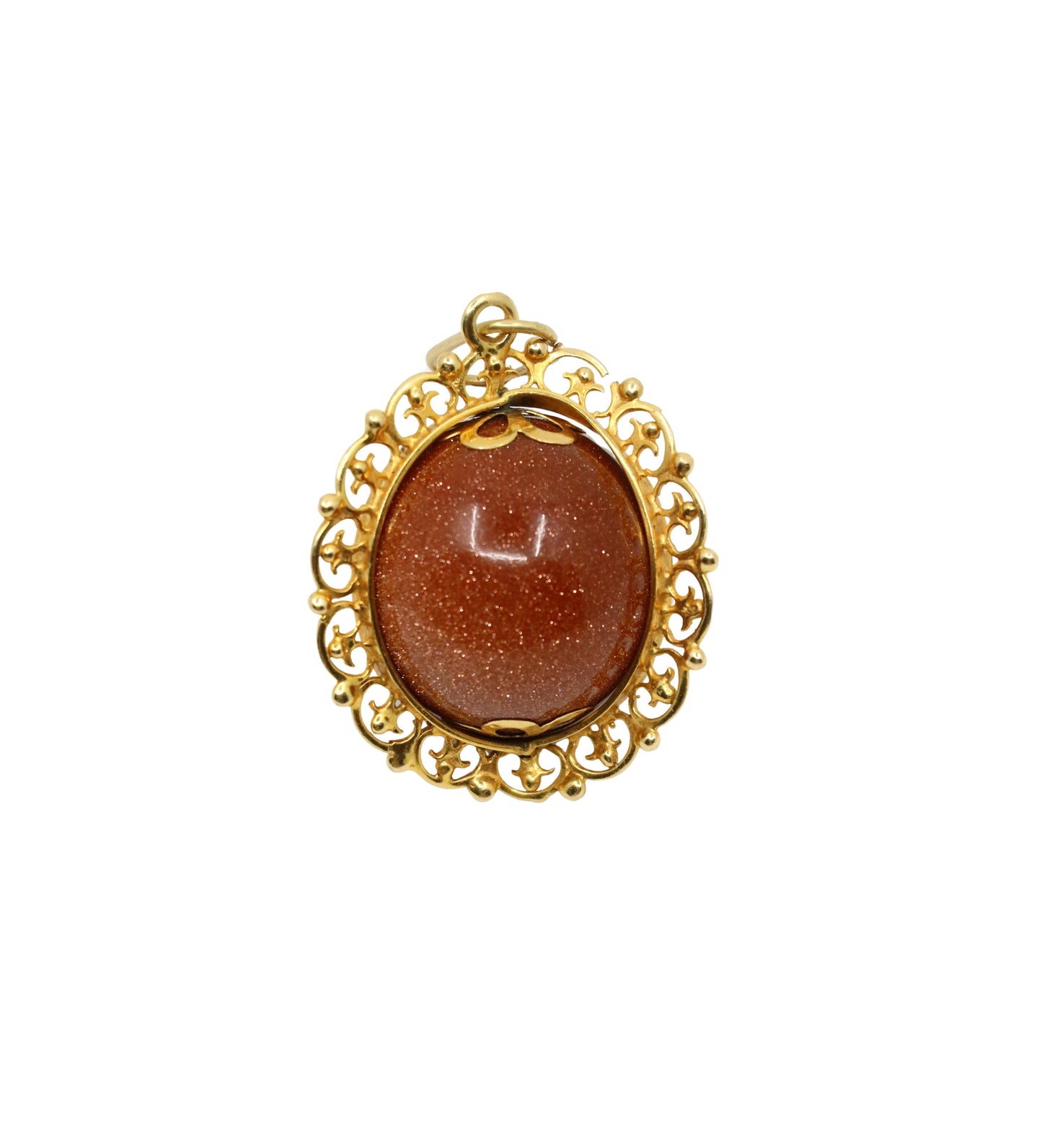 Vintage 18K Gold Goldstone Cabochon Ball Pendant
