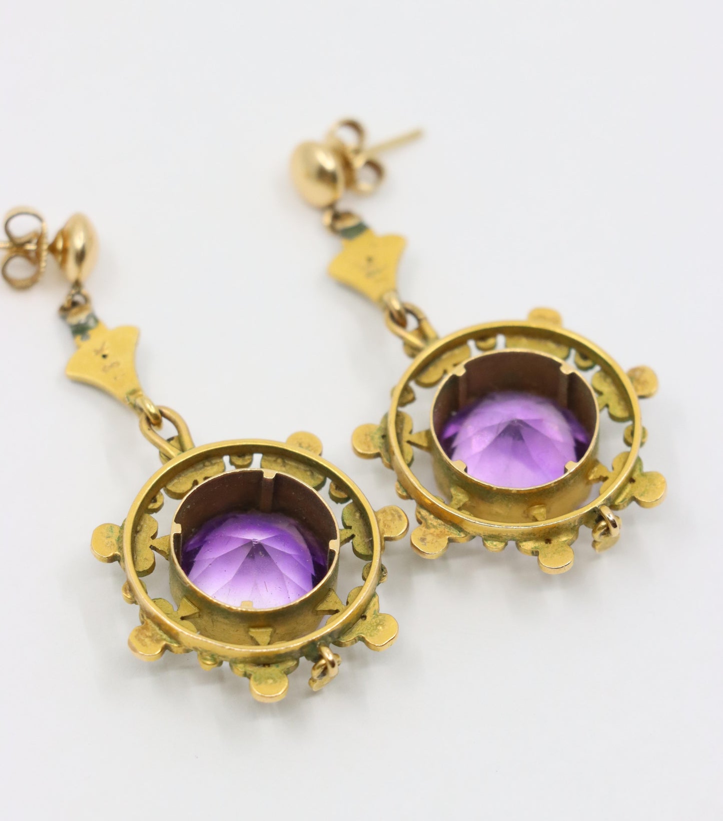 Antique 18K Gold Amethyst Pearl Drop Earring