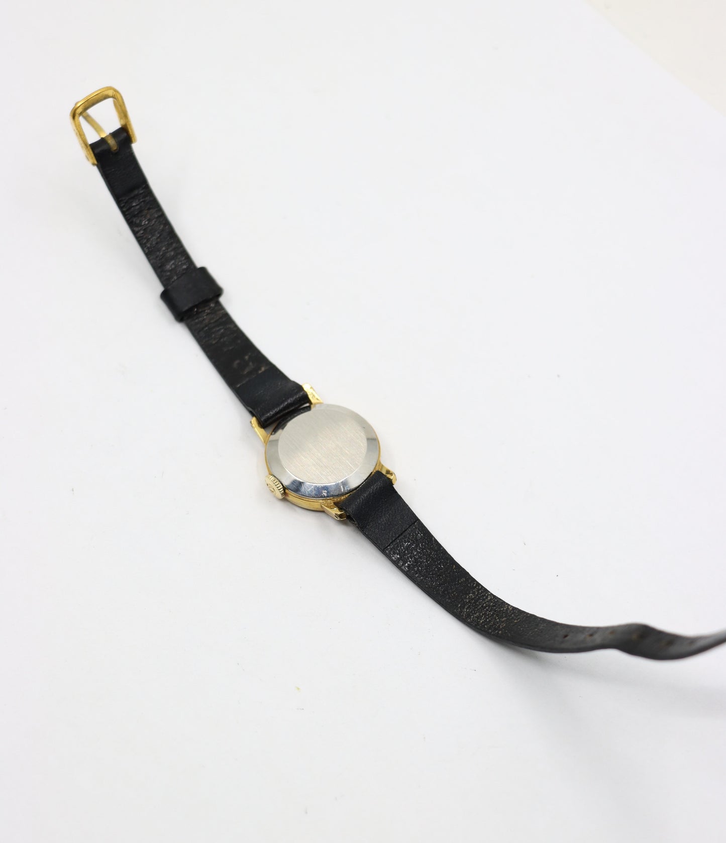 Vintage Omega Gold Tone Black Leather Lady Watch