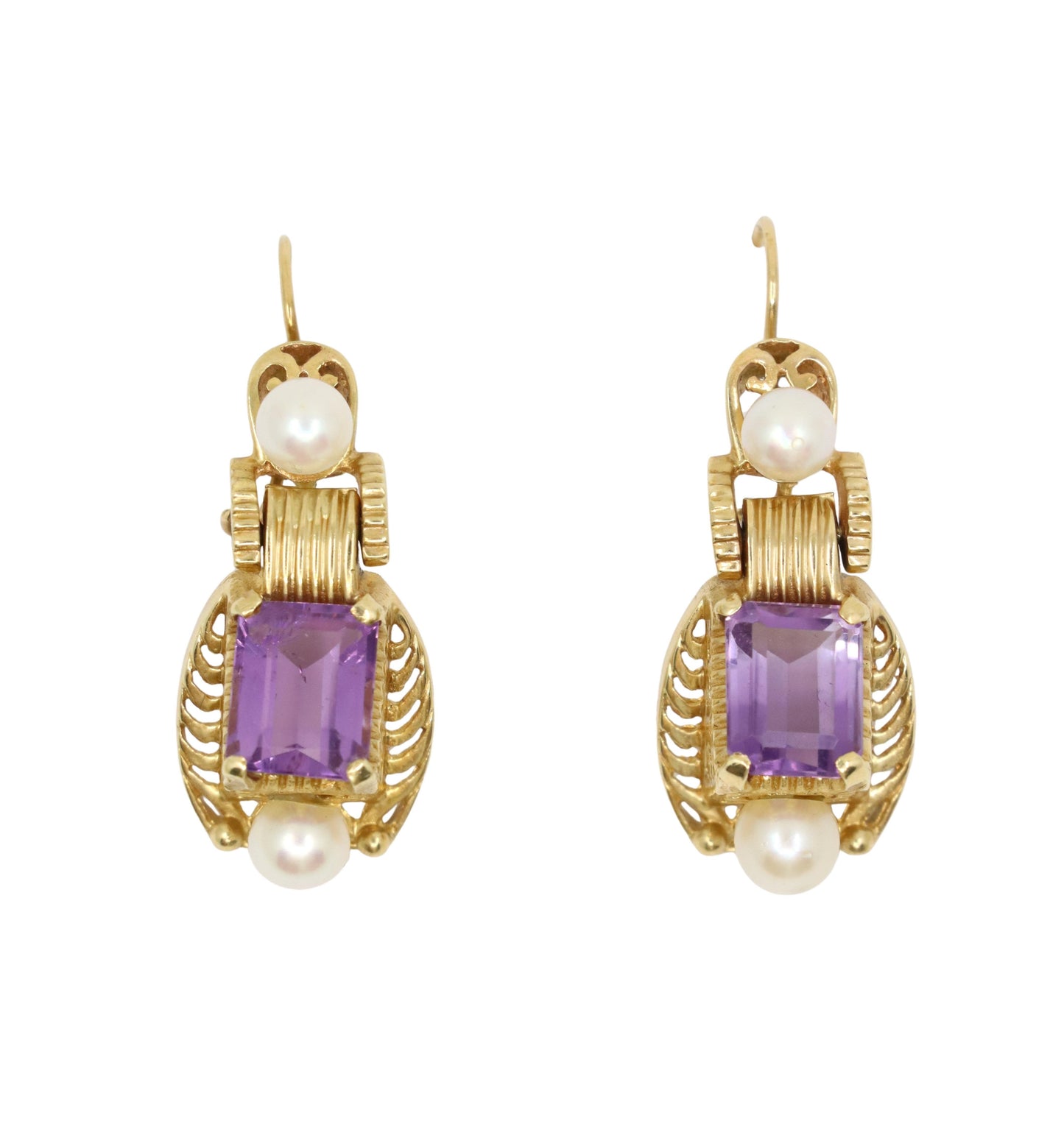 14K Gold Amethyst Pearl Earring
