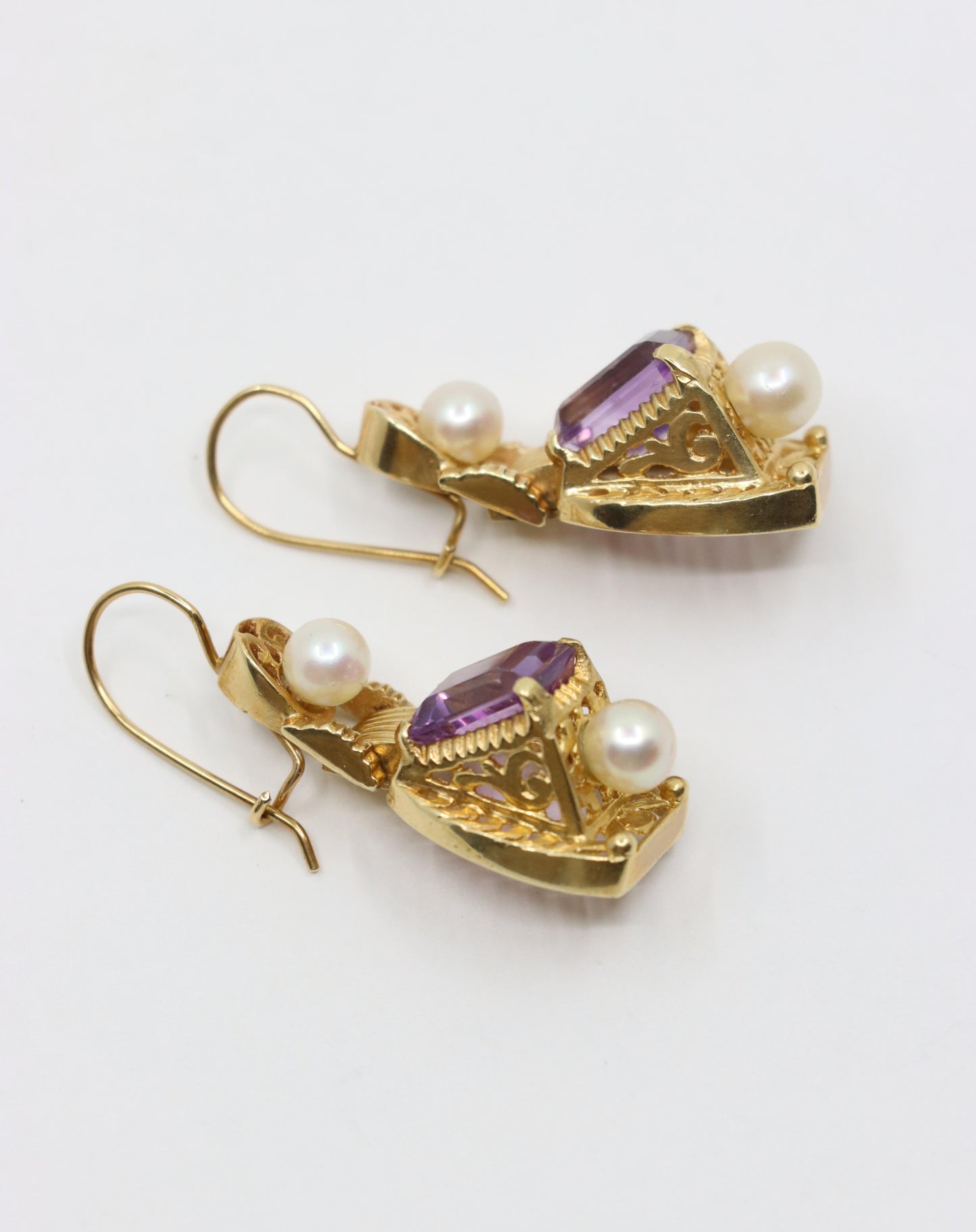 14K Gold Amethyst Pearl Earring