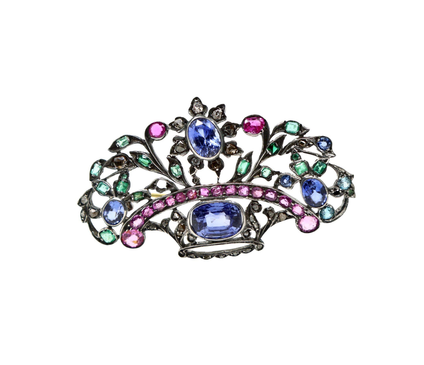 Antique Silver & Gold Multi-Gemstone Brooch