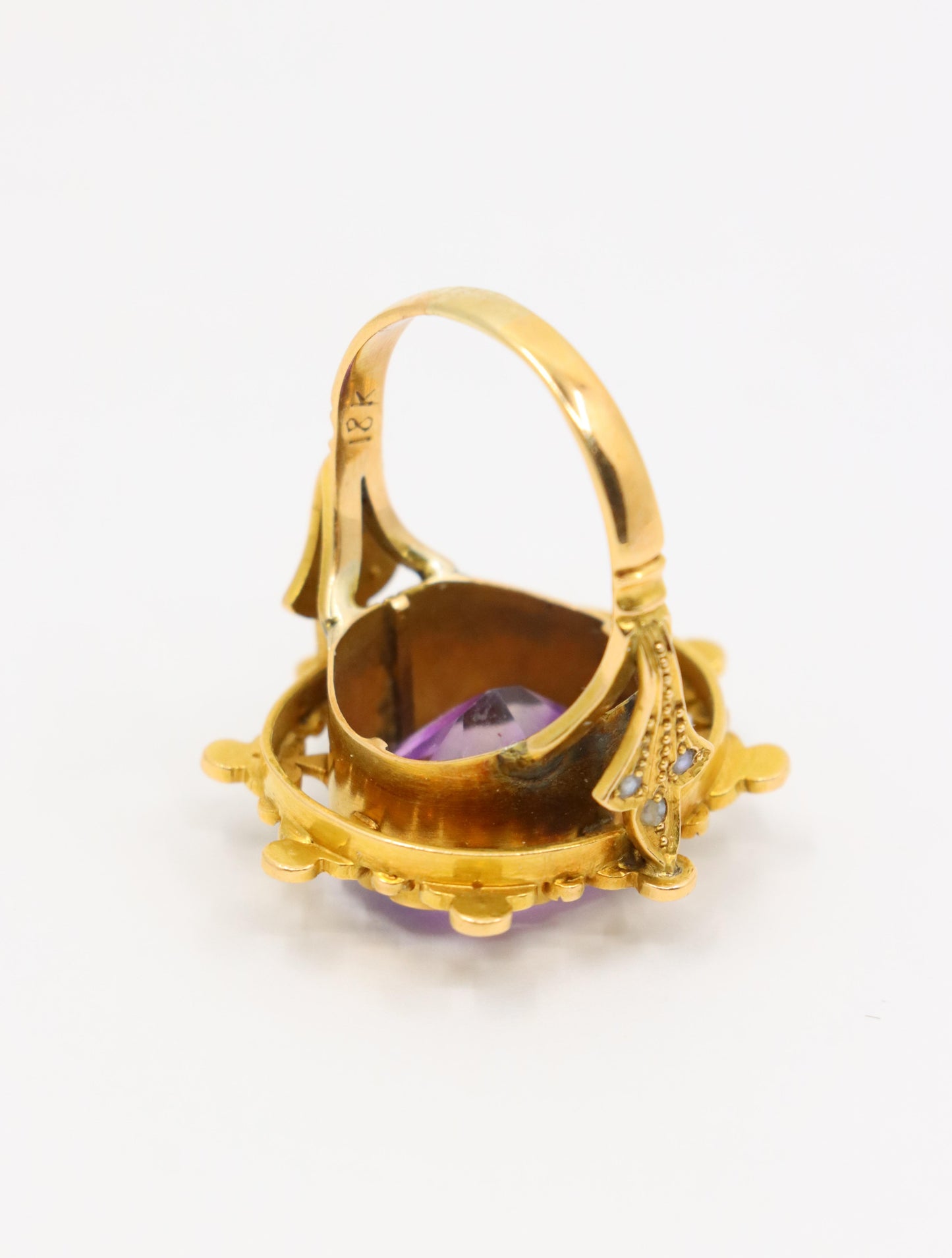 Antique 18K Gold Amethyst Pearl Ring