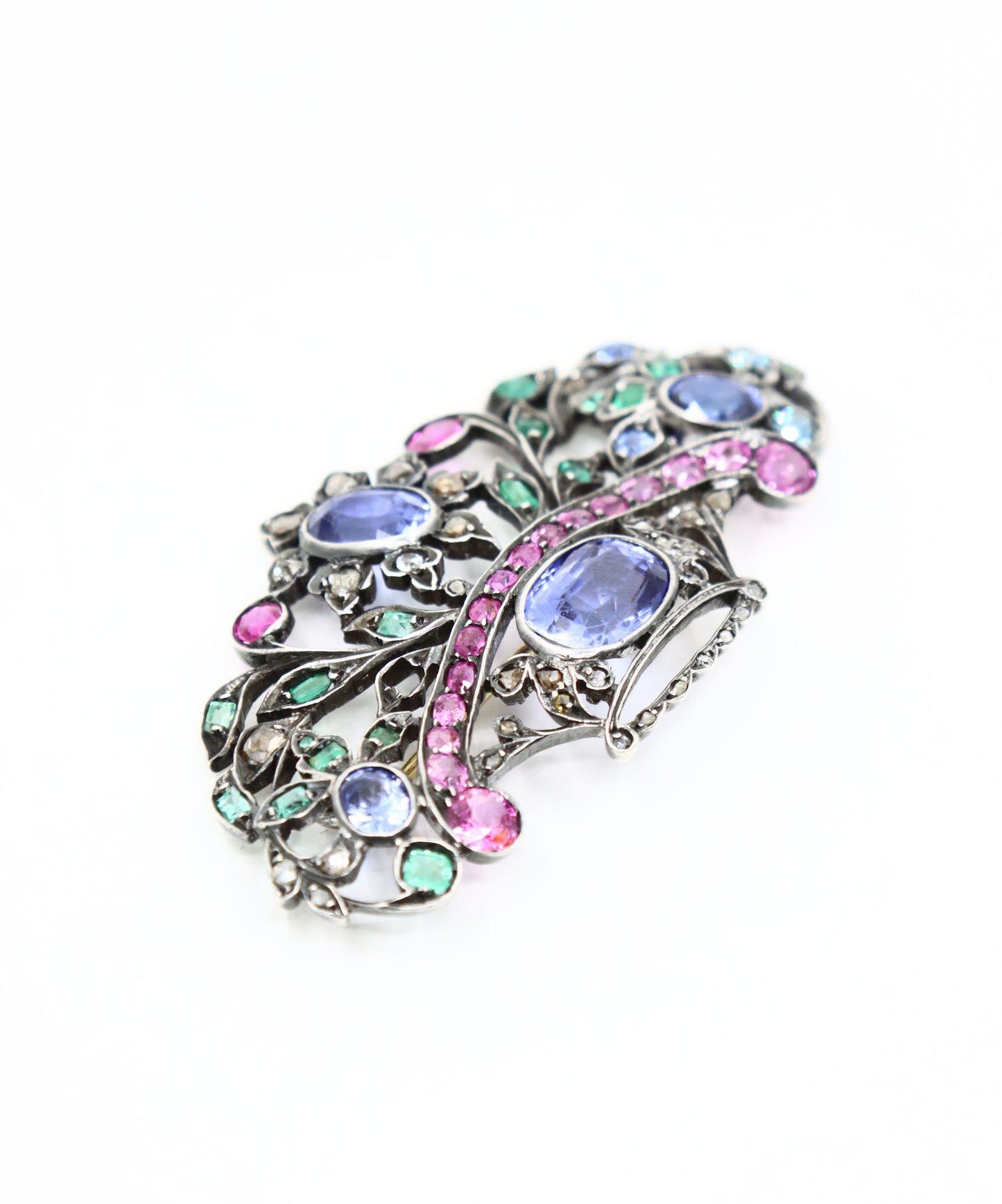 Antique Silver & Gold Multi-Gemstone Brooch